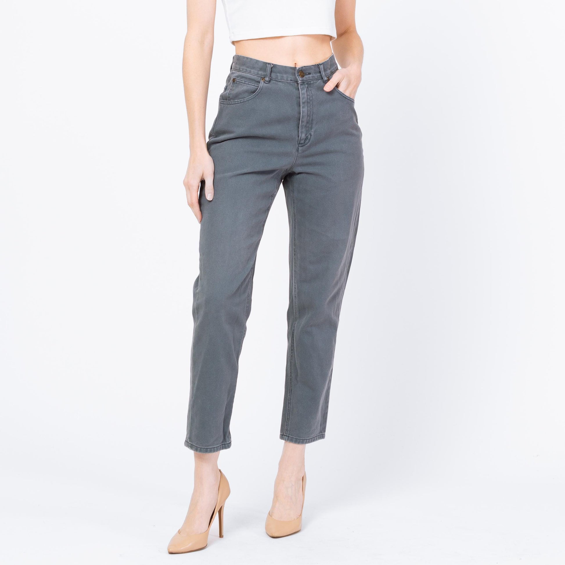 Vintage 90s Slate Blue High Waisted Jeans - Petite Small, 26" Waist | Denim Slim Straight Leg Mom Jeans