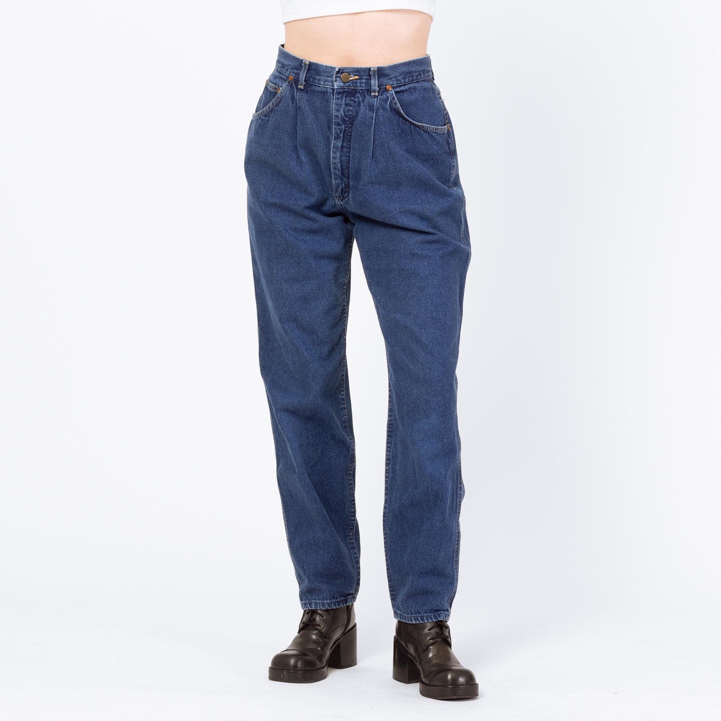 Vintage 80s Lee Riders Dark Wash High Waisted Pleated Jeans - Medium, 29" Waist | Relaxed Fit Denim Baggy Mom Jeans