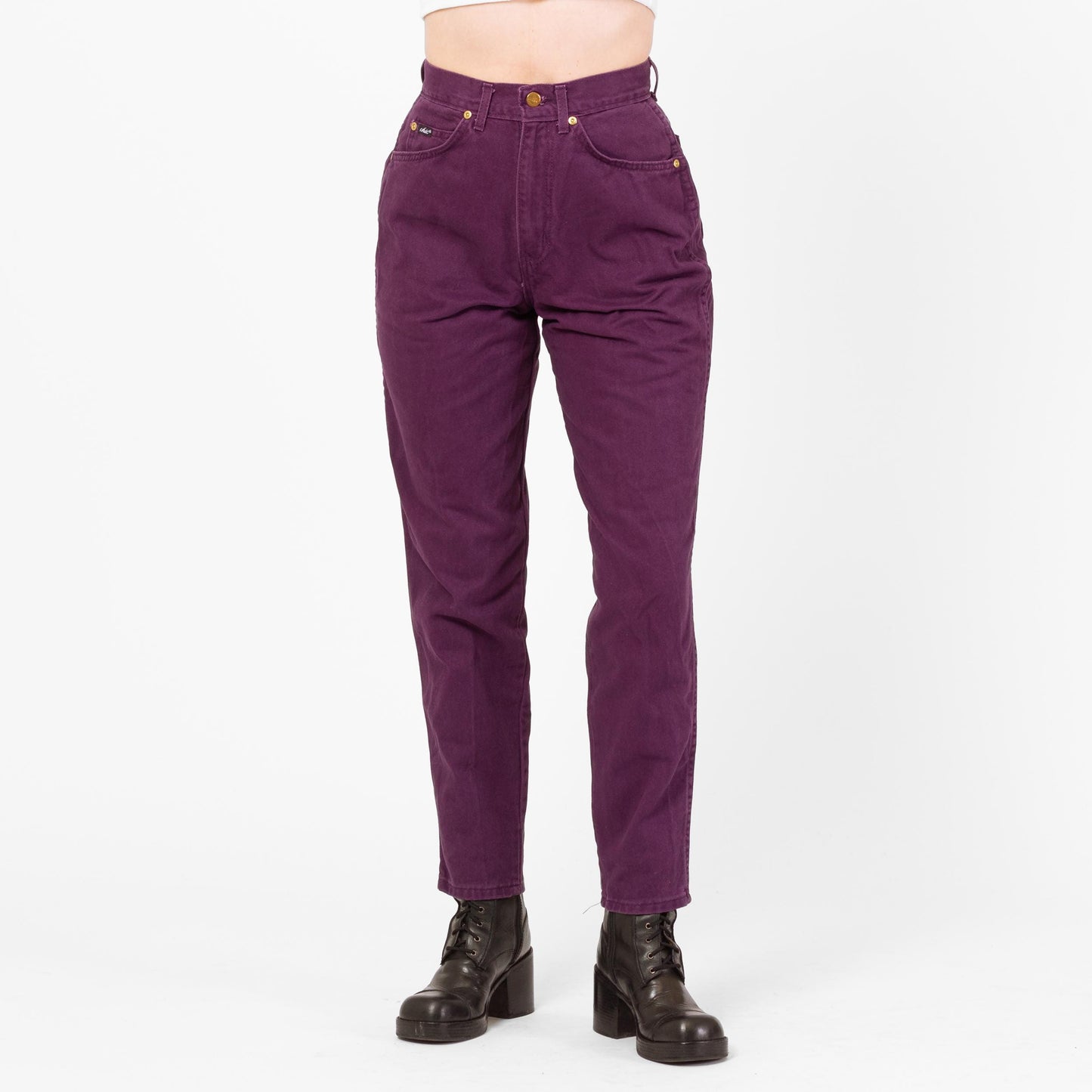 Vintage 80s Purple High Waisted Jeans - Small, 26" Waist | Denim Slim Straight Leg Mom Jeans