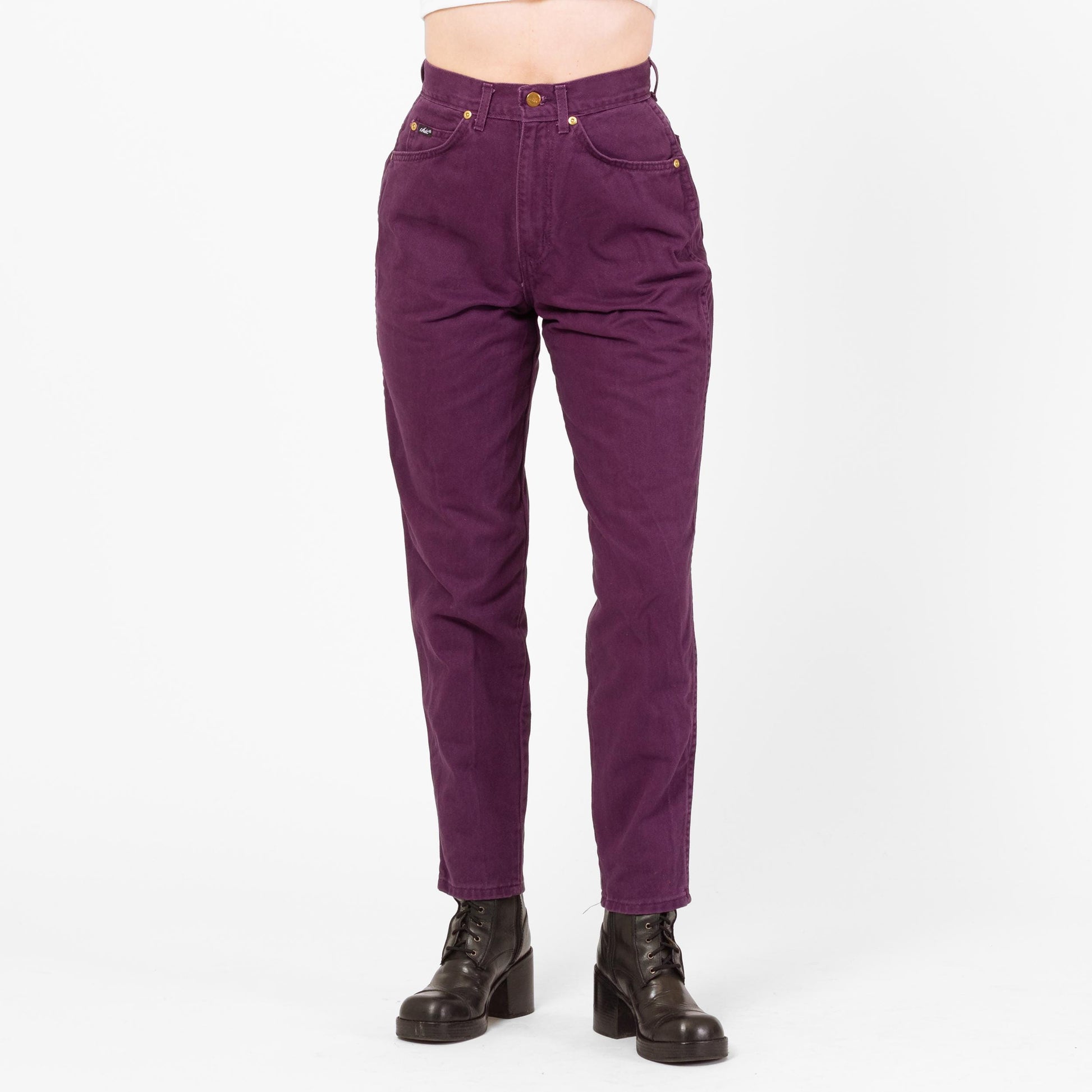 Vintage 80s Purple High Waisted Jeans - Small, 26" Waist | Denim Slim Straight Leg Mom Jeans