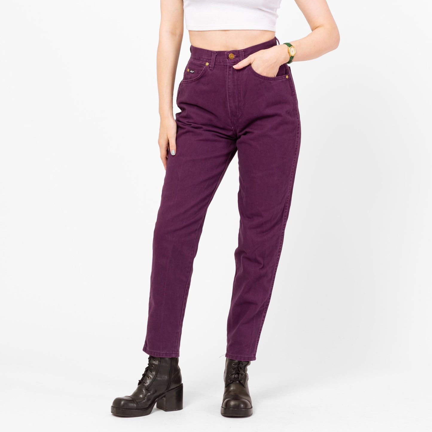 Vintage 80s Purple High Waisted Jeans - Small, 26" Waist | Denim Slim Straight Leg Mom Jeans