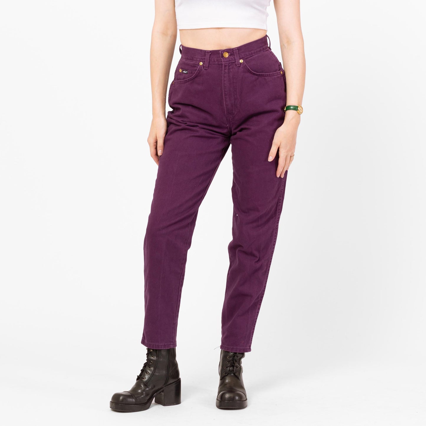 Vintage 80s Purple High Waisted Jeans - Small, 26" Waist | Denim Slim Straight Leg Mom Jeans