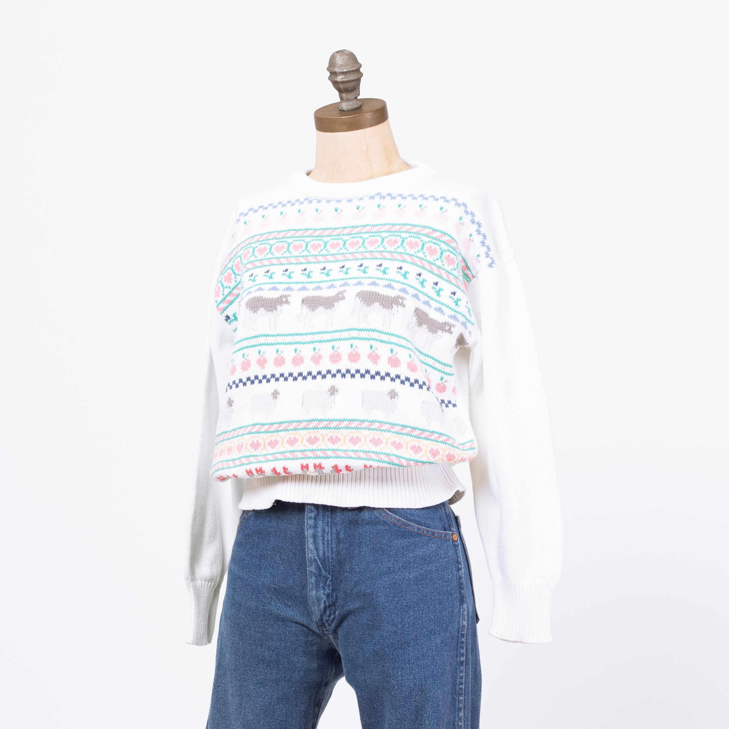 トップス 80s Eddie Bauer cotton knit Vintage 80s Eddie Bauer Cotton Knit Birds Eye Crewneck Sweater