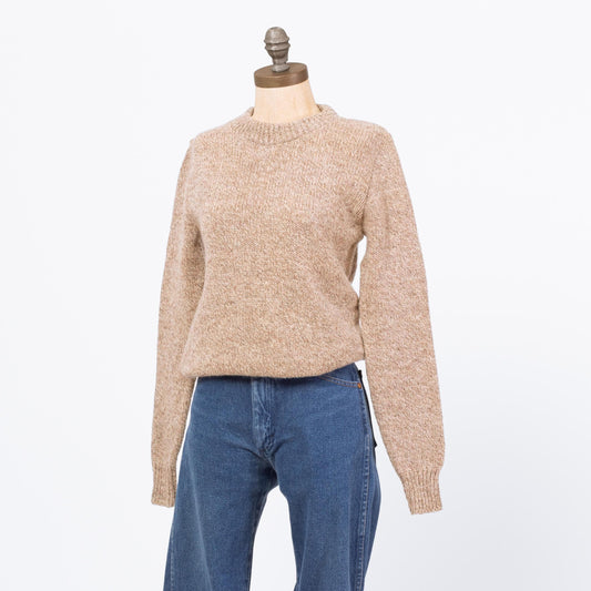 Vintage 80s Oatmeal Wool Blend Sweater - Small | Marled Knit Pullover