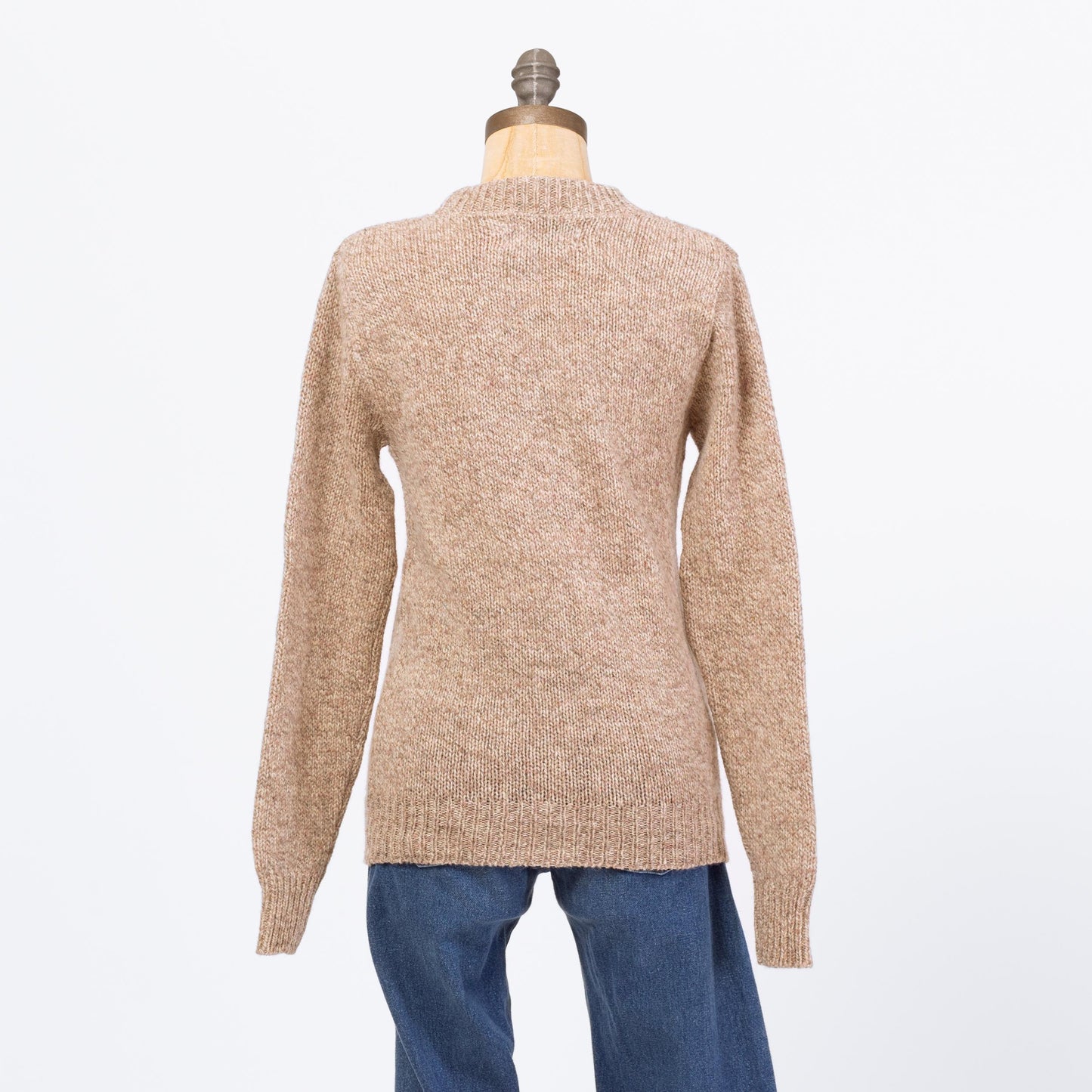 Vintage 80s Oatmeal Wool Blend Sweater - Small | Marled Knit Pullover