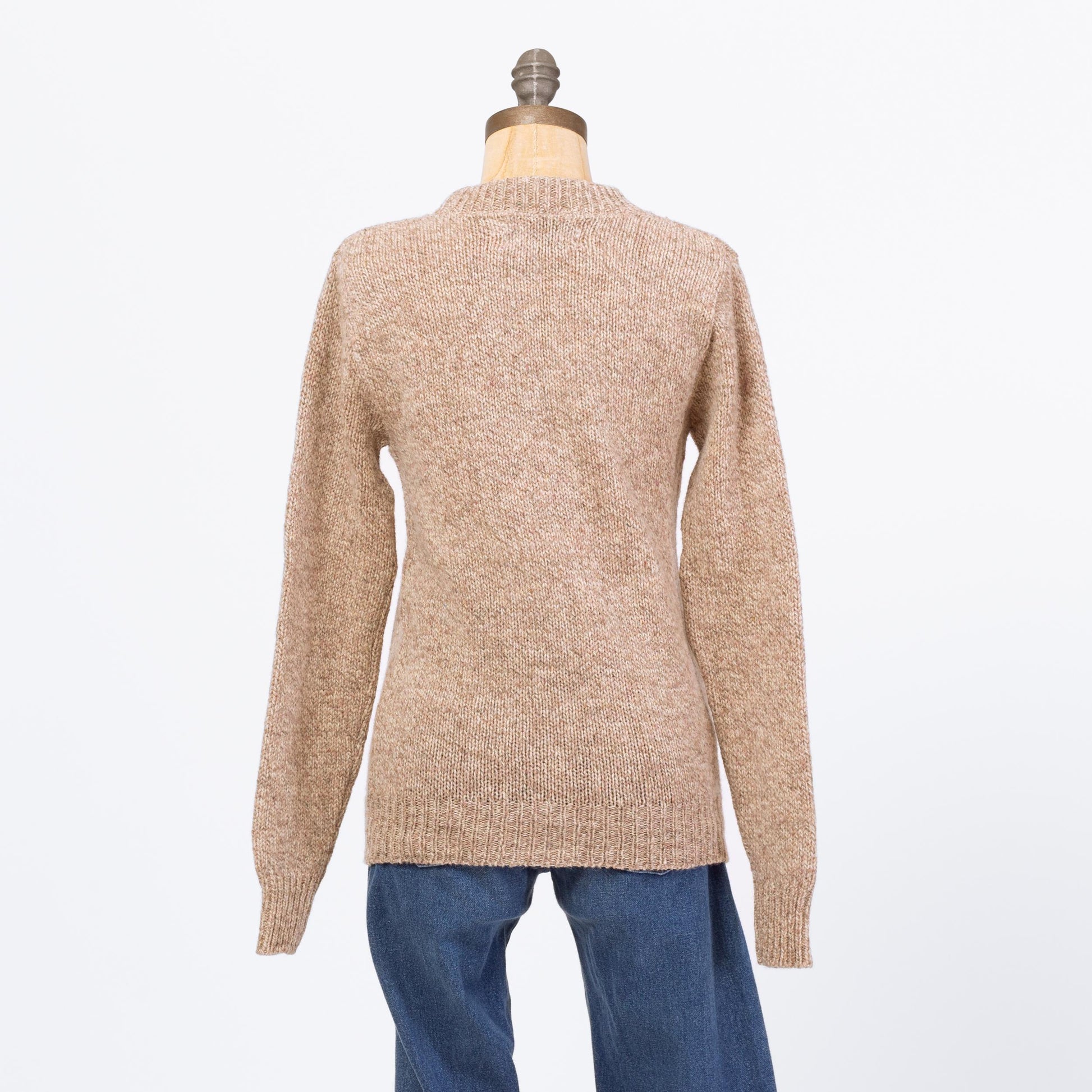 Vintage 80s Oatmeal Wool Blend Sweater - Small | Marled Knit Pullover