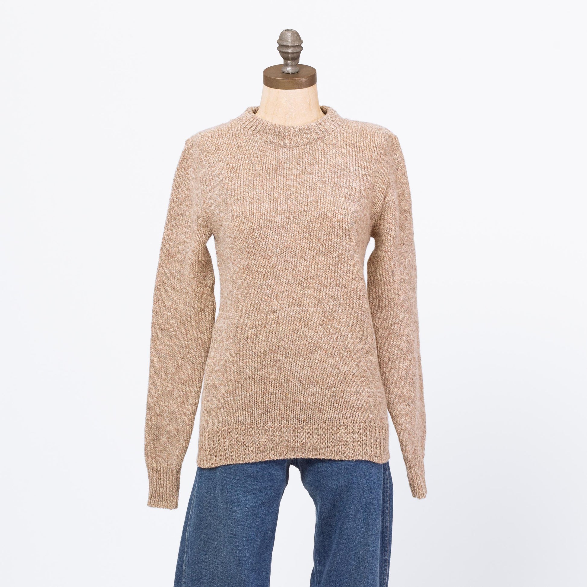 Vintage 80s Oatmeal Wool Blend Sweater - Small | Marled Knit Pullover