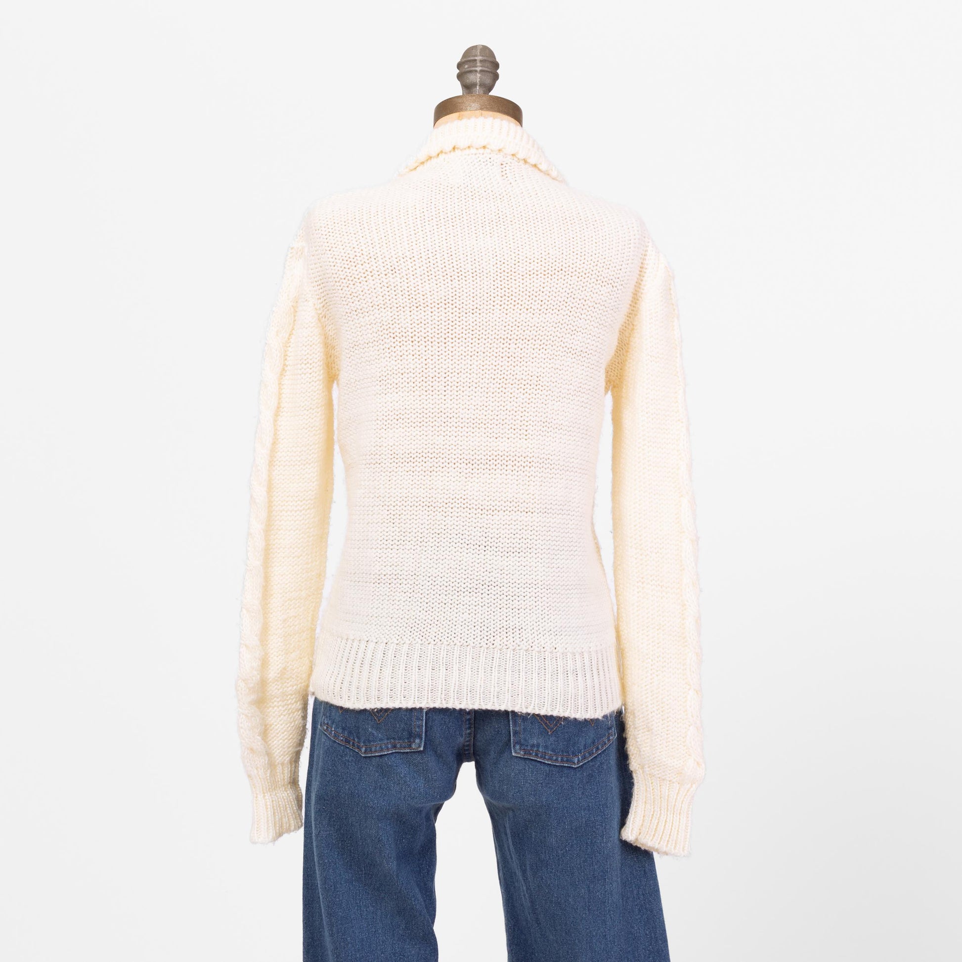 Vintage 80s Collared Pastel Floral Cardigan - Medium | Cream Cable Knit Boho Cottagecore Grandma Sweater