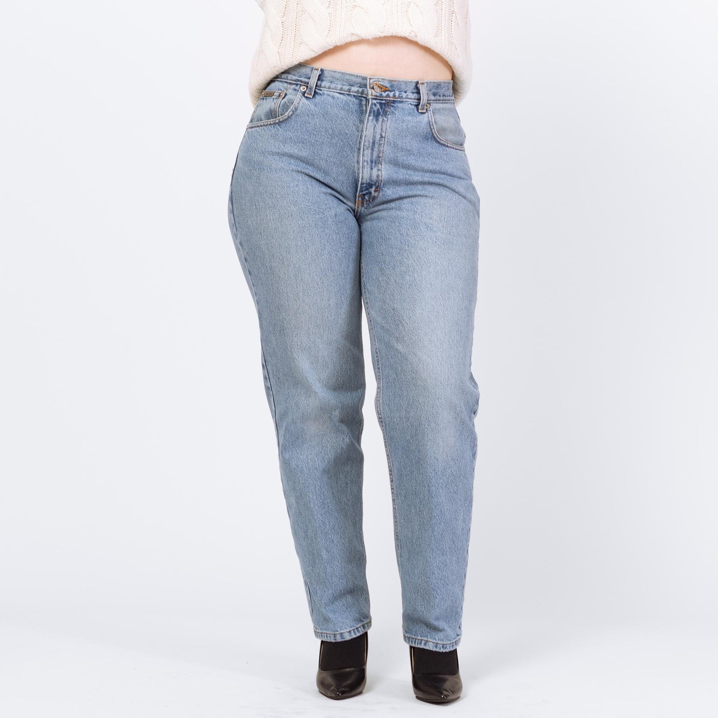 Vintage 90s Y2K Calvin Klein Light Wash Jeans - Large, 32" | CK Denim High Waisted Slim Straight Mom Jeans