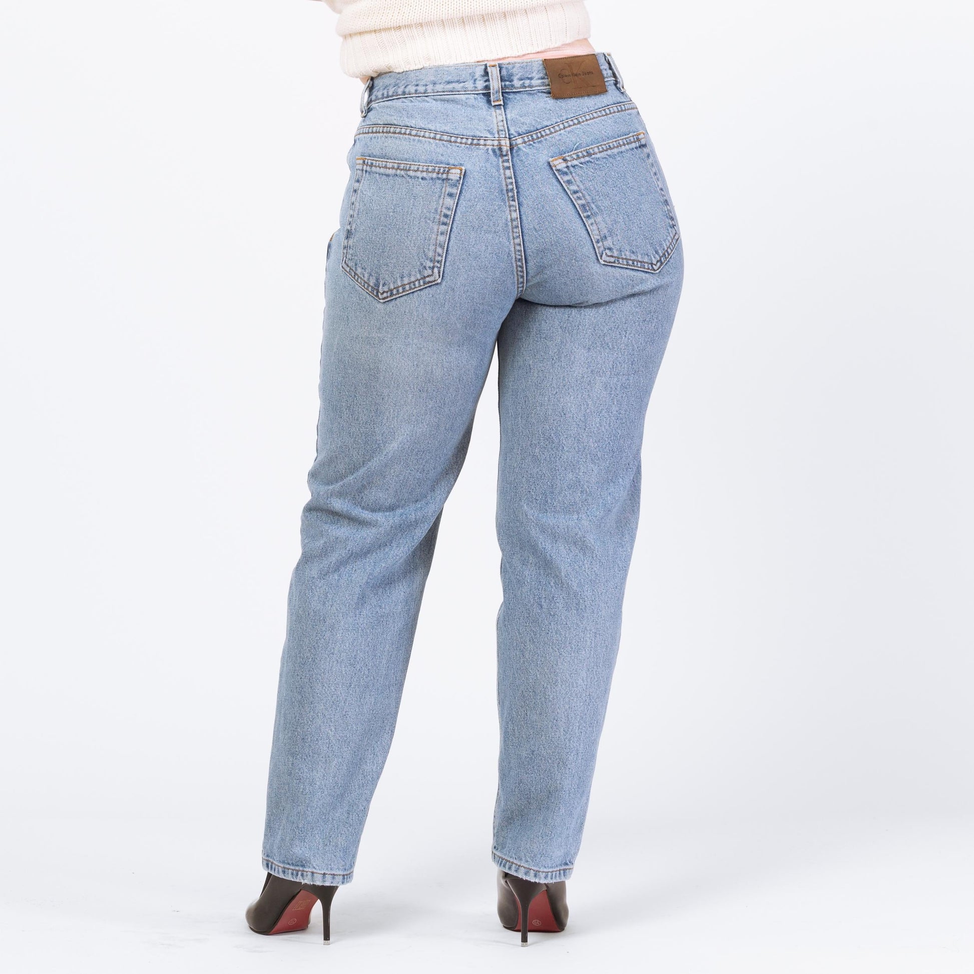 Vintage 90s Y2K Calvin Klein Light Wash Jeans - Large, 32" | CK Denim High Waisted Slim Straight Mom Jeans