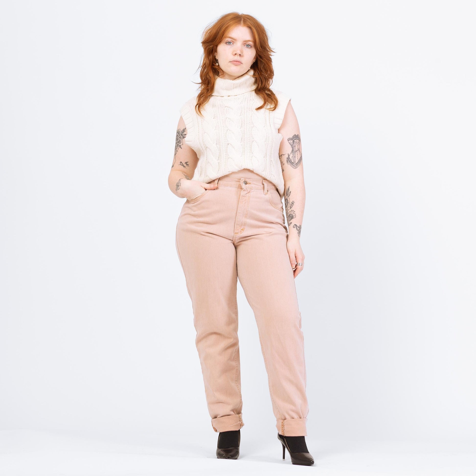 Vintage 90s Lee Dusty Pink High Waisted Jeans - Large Tall, 31" Waist | Peach Denim Slim Straight Long Inseam Mom Jeans