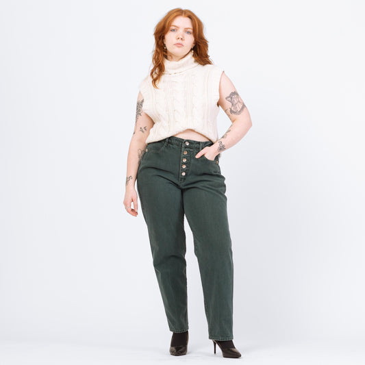 Vintage 90s Roughrider Forest Green Western Jeans - Extra Large, 34" Waist | Circle T Button Fly High Waisted Denim Mom Jeans