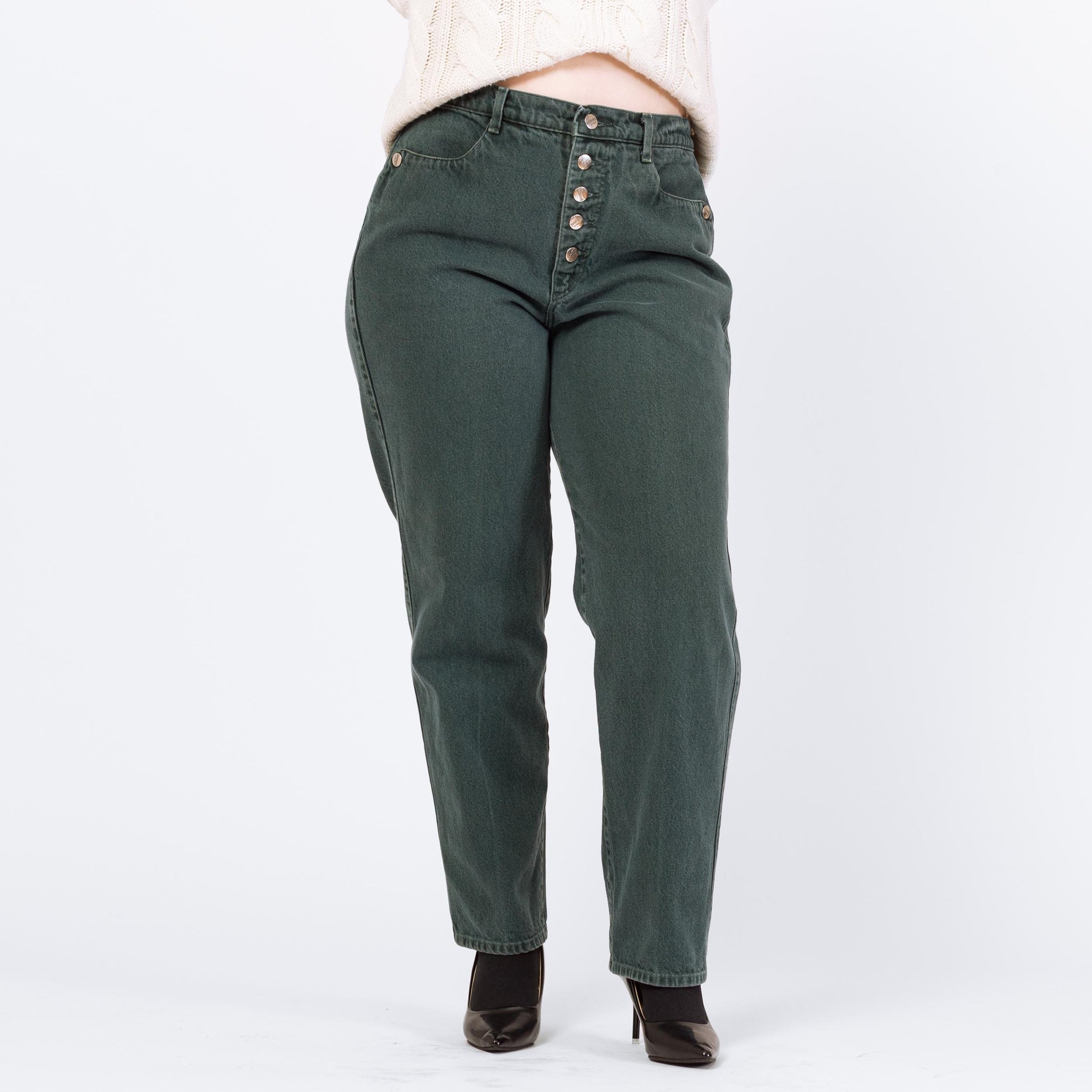 Vintage 90s Roughrider Forest Green Western Jeans - Extra Large, 34" Waist | Circle T Button Fly High Waisted Denim Mom Jeans