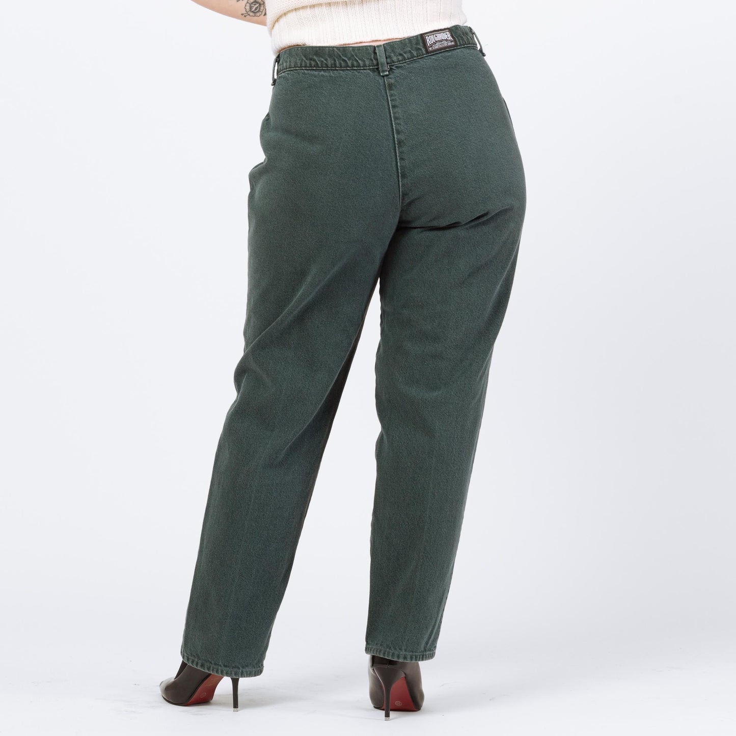 Vintage 90s Roughrider Forest Green Western Jeans - Extra Large, 34" Waist | Circle T Button Fly High Waisted Denim Mom Jeans