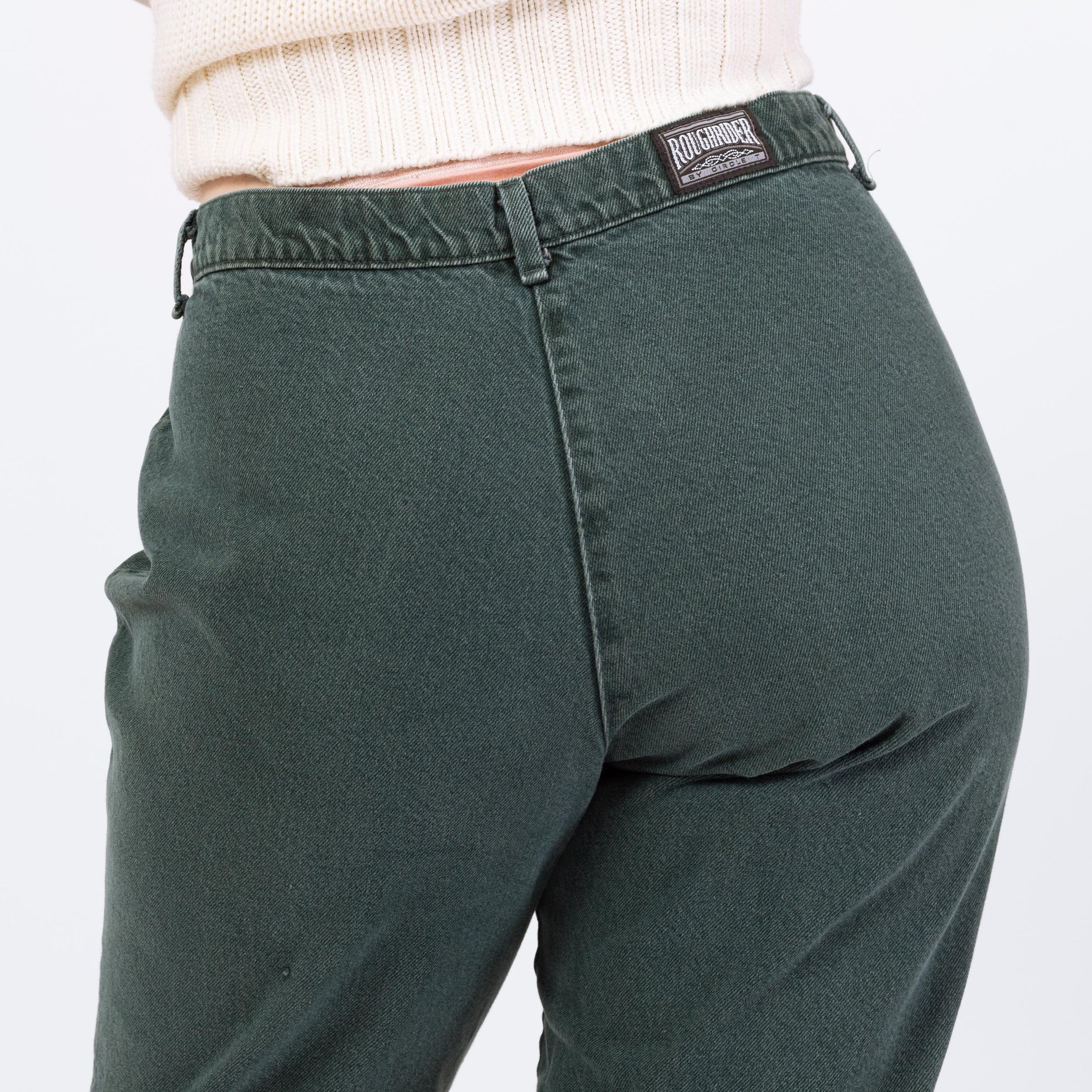 Vintage 90s Roughrider Forest Green Western Jeans - Extra Large, 34" Waist | Circle T Button Fly High Waisted Denim Mom Jeans