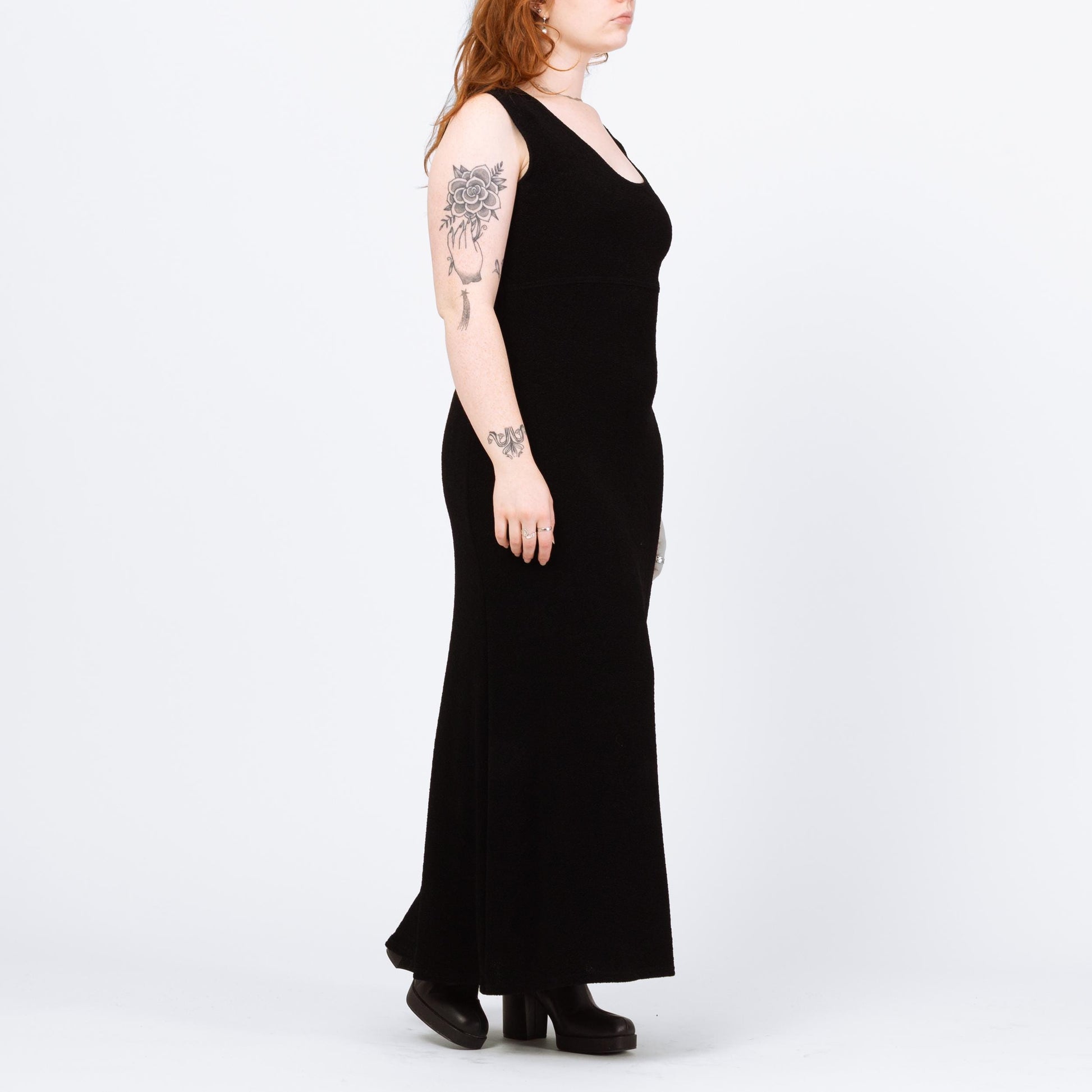 Vintage 90s Slinky Black Maxi Tank Dress - Medium to Large | Sleeveless Stretchy Minimalist Grunge Dress