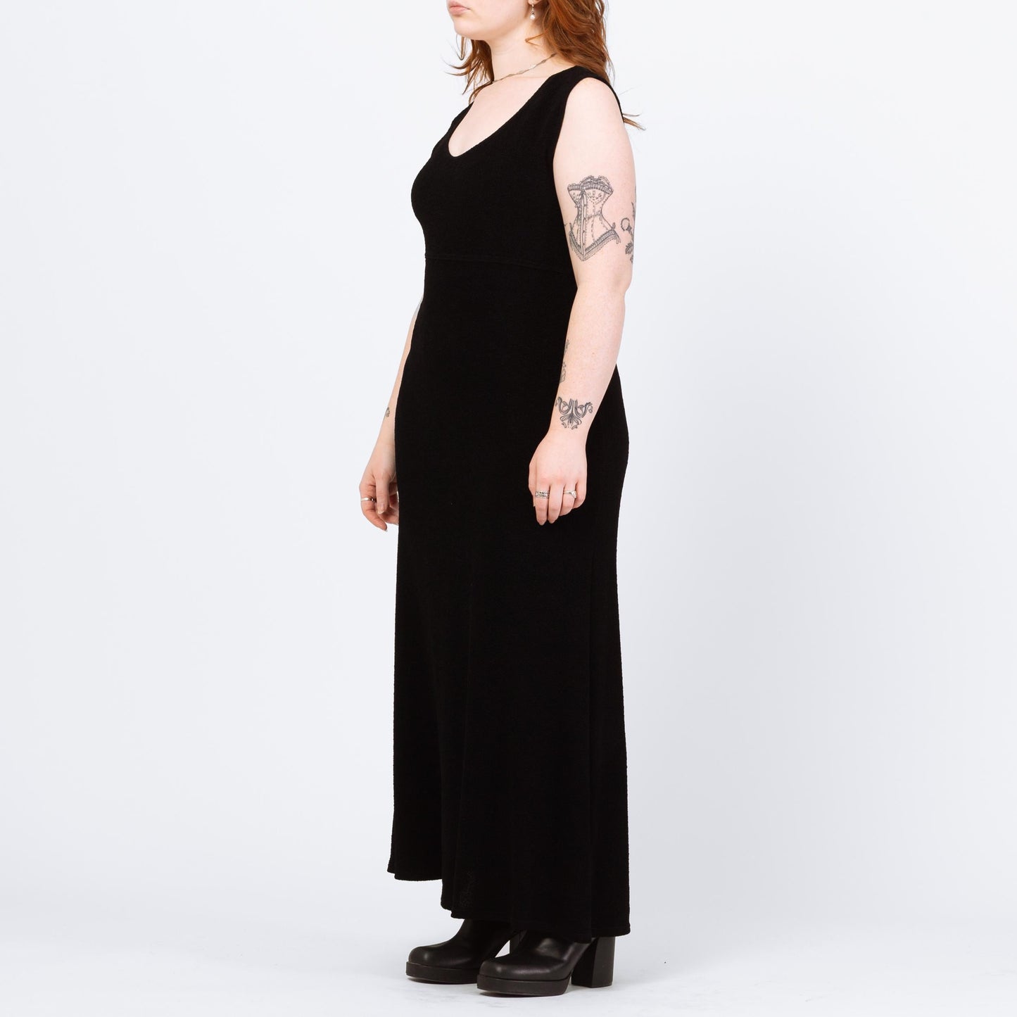 Vintage 90s Slinky Black Maxi Tank Dress - Medium to Large | Sleeveless Stretchy Minimalist Grunge Dress