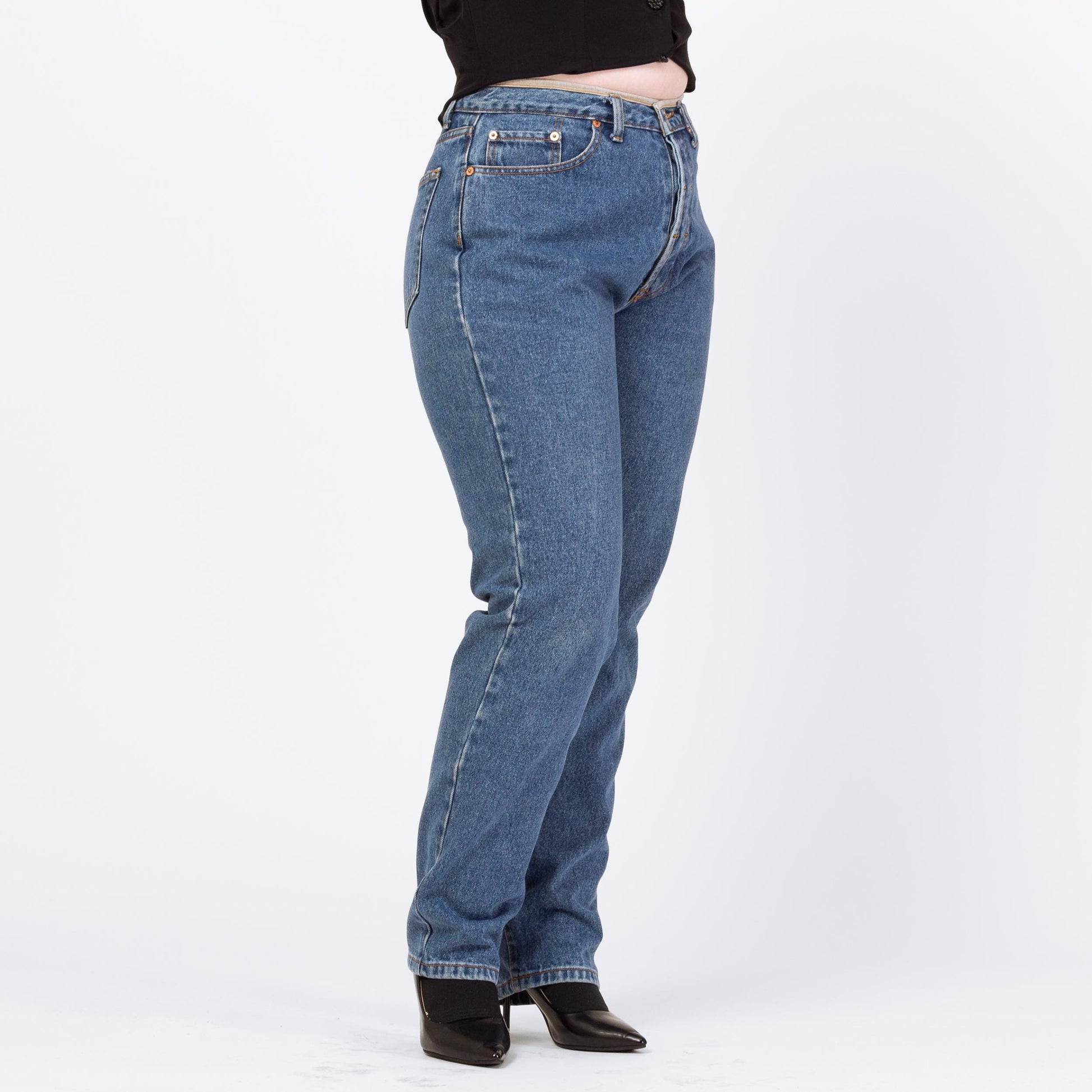 Vintage 90s Calvin Klein High Waisted Yoked Jeans - Large, 31" Waist | CK Medium Wash Denim Slim Straight Mom Jeans
