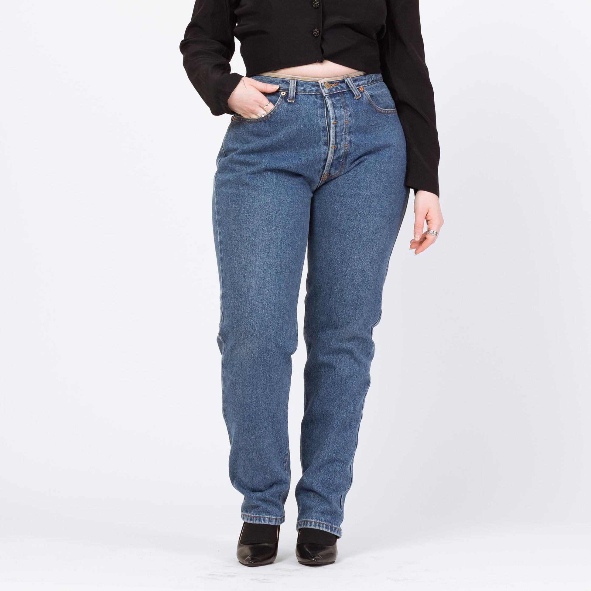 Vintage 90s Calvin Klein High Waisted Yoked Jeans - Large, 31" Waist | CK Medium Wash Denim Slim Straight Mom Jeans
