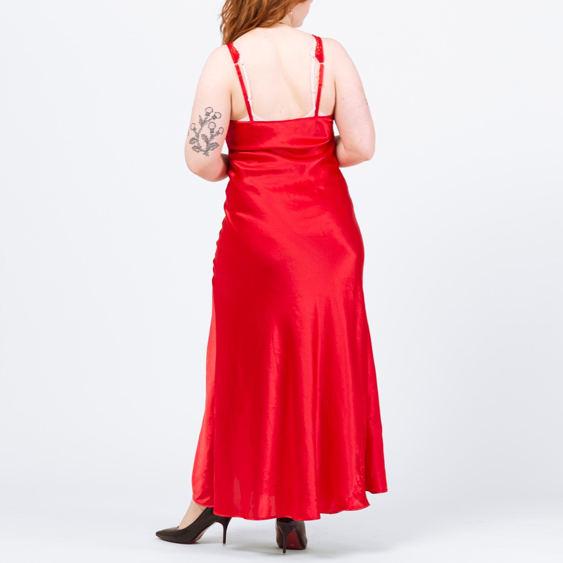 Vintage 90s Victoria's Secret Red Lace Trim Nightgown - Medium to Large | Sexy Negligee Nightie Maxi High Slit Slip Dress