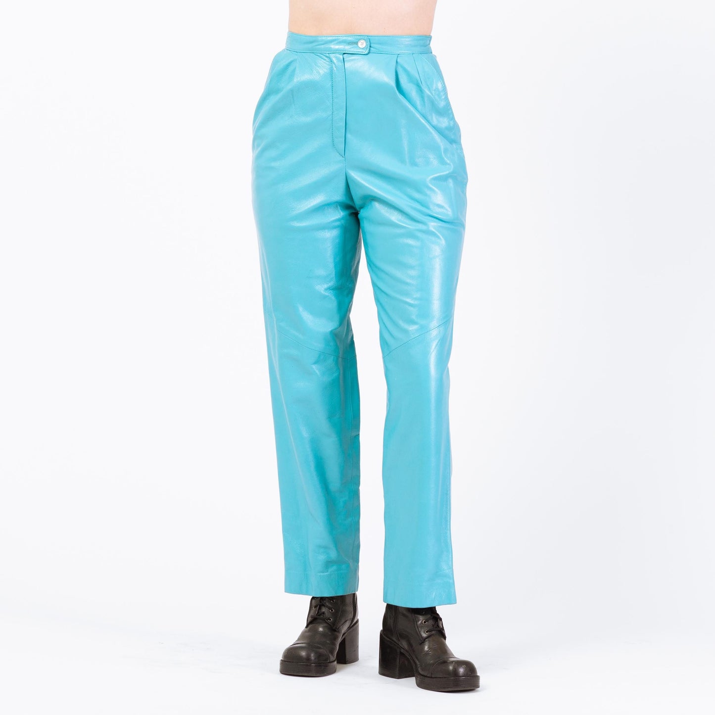 Vintage 80s Turquoise Blue Leather Suit Set - Small to Medium | Jacket & Pants Matching Two Piece Outfit