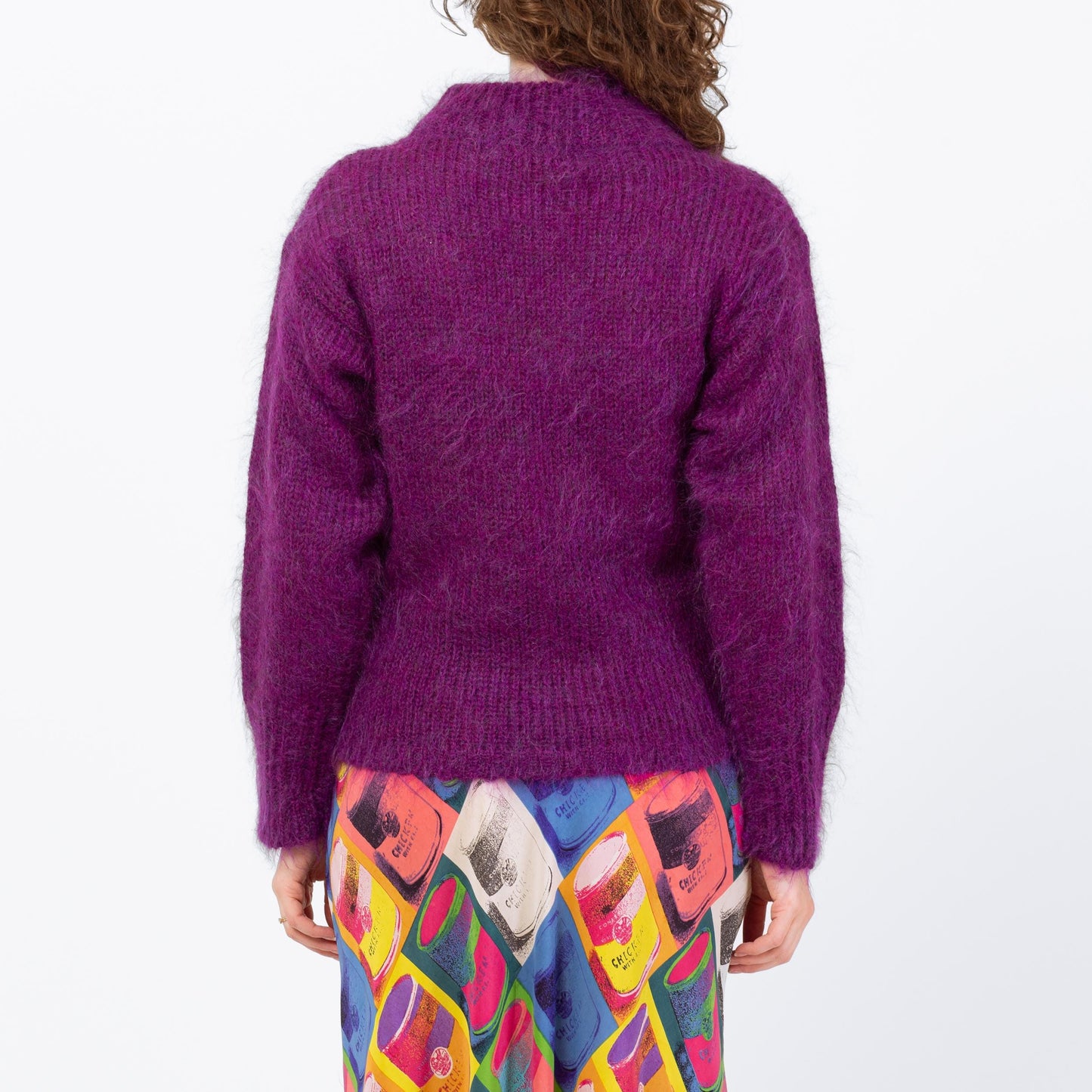 Vintage 80s Purple Mohair Funnel Neck Sweater - Medium | Wool Blend Turtleneck Pullover