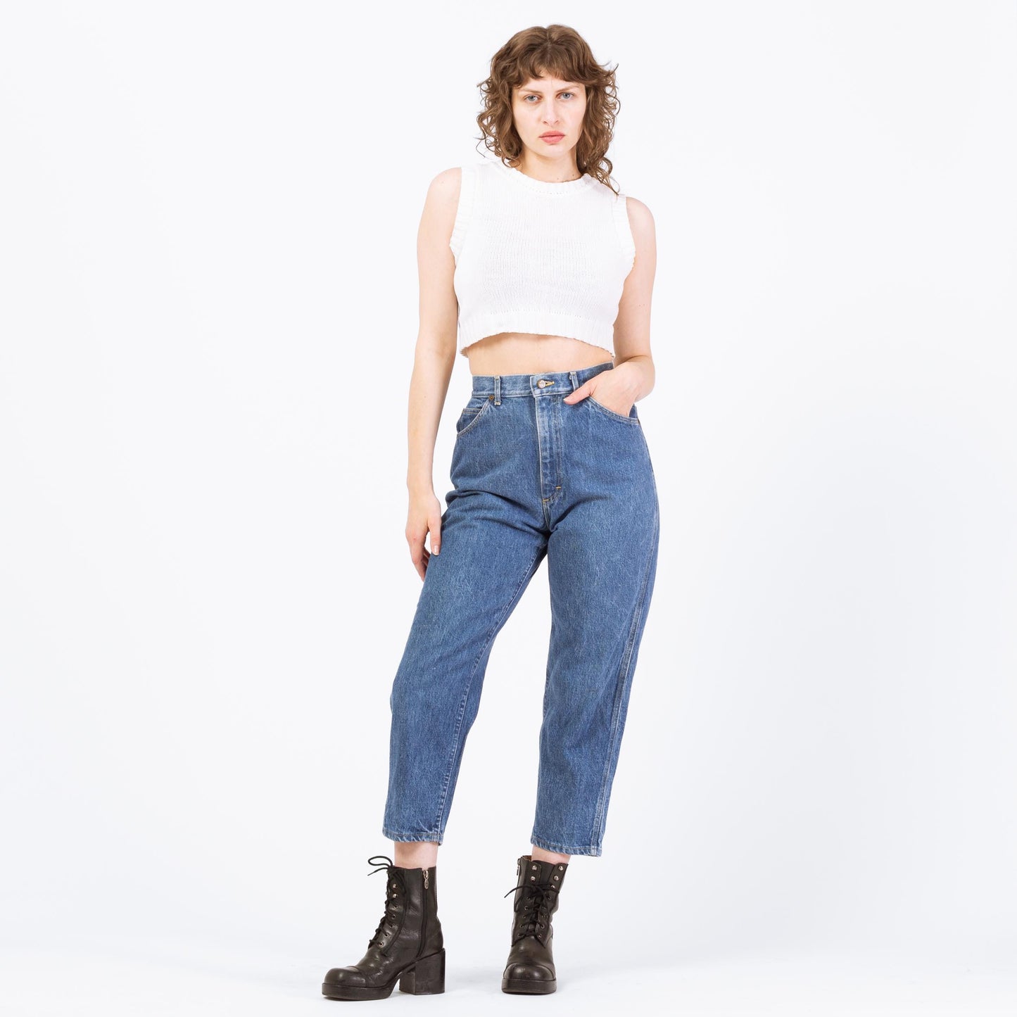 Vintage 80s Lee Riders High Waisted Jeans - Petite Small to Medium | Cropped Short Inseam Mom Jeans