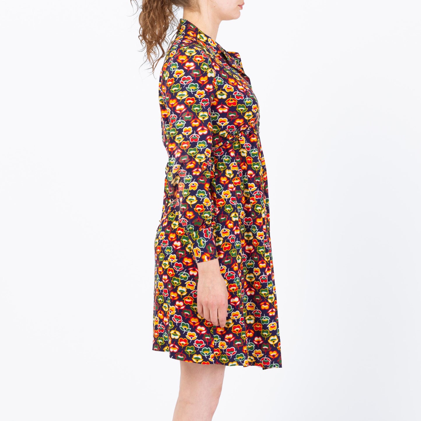 Vintage 70s Tulip Floral Mini Dress - Petite Small to Medium | Boho Long Sleeve Babydoll Dress