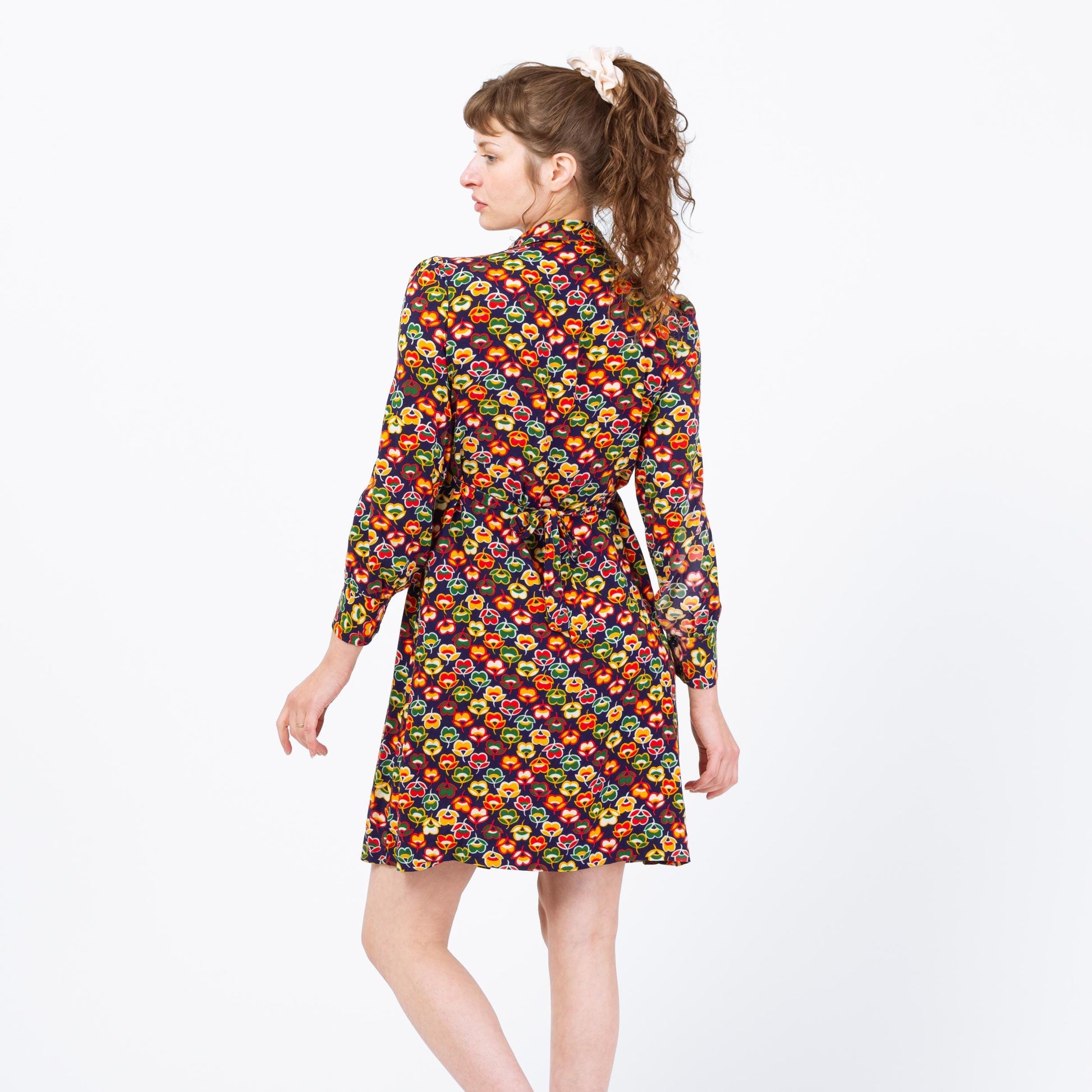 Vintage 70s Tulip Floral Mini Dress - Petite Small to Medium | Boho Long Sleeve Babydoll Dress