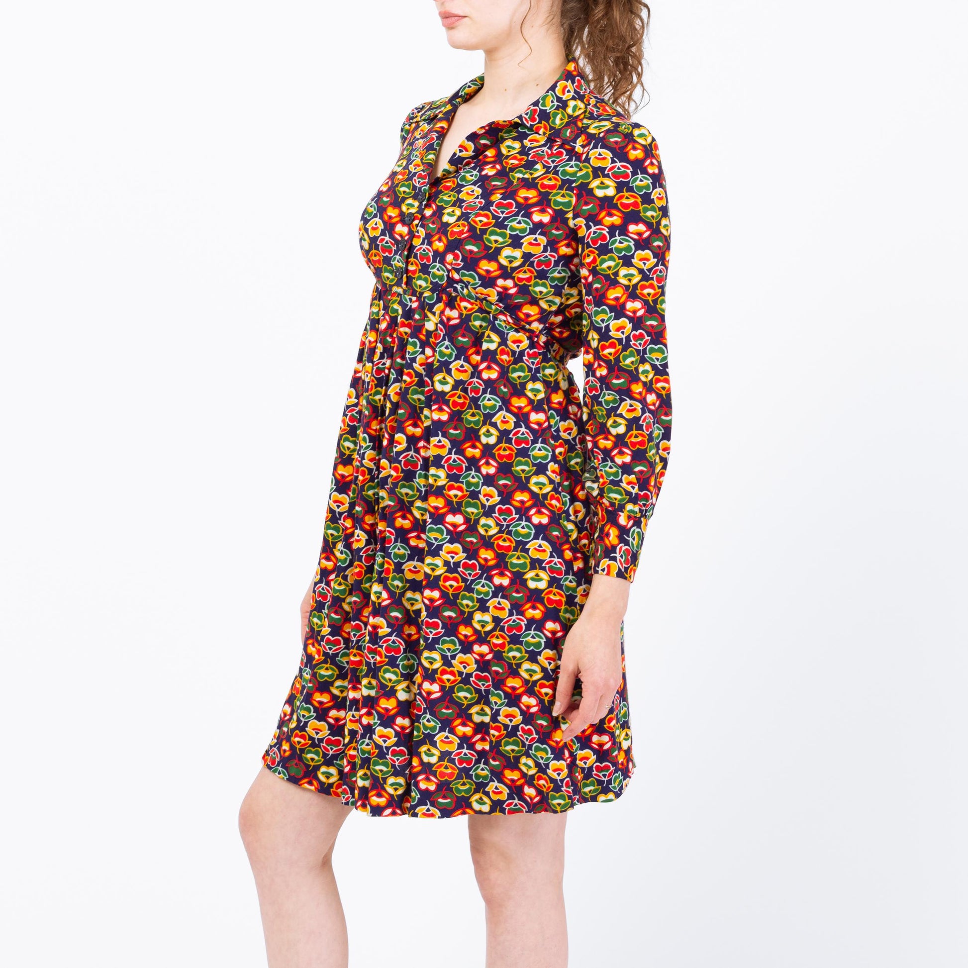 Vintage 70s Tulip Floral Mini Dress - Petite Small to Medium | Boho Long Sleeve Babydoll Dress