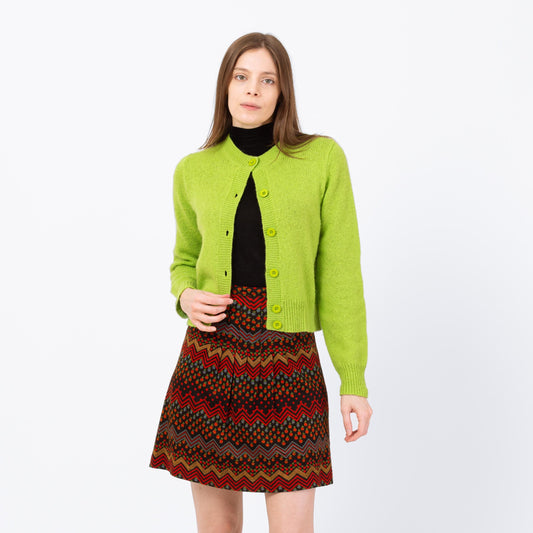 Vintage 90s Lime Green Wool Knit Cardigan - Small | Gap Button Up Cropped Sweater