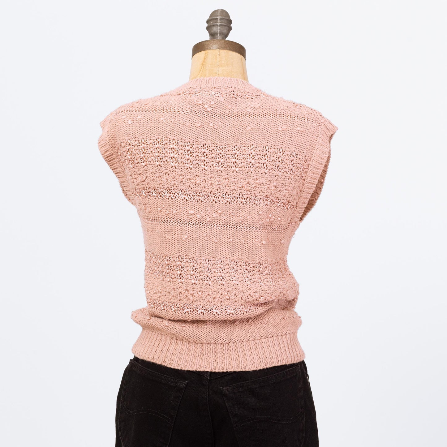 Vintage 80s Dusty Pink Knit Cap Sleeve Crop Top - Small to Medium | Open Weave Eyelet Sleeveless Sweater Vest Shirt