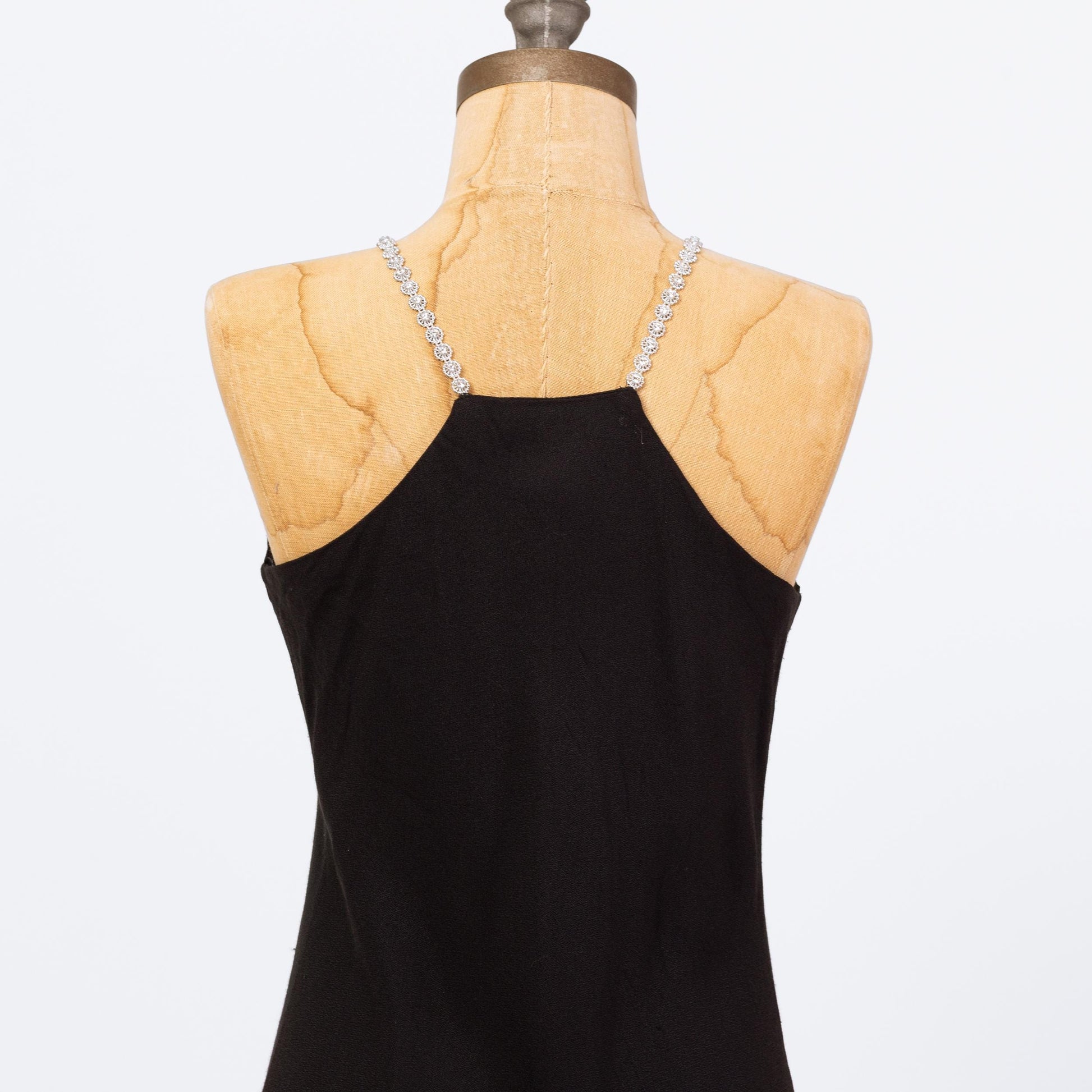 Vintage 90s Black Jeweled Flower Strap Maxi Dress - Small | Formal Bias Cut Racerback Gown