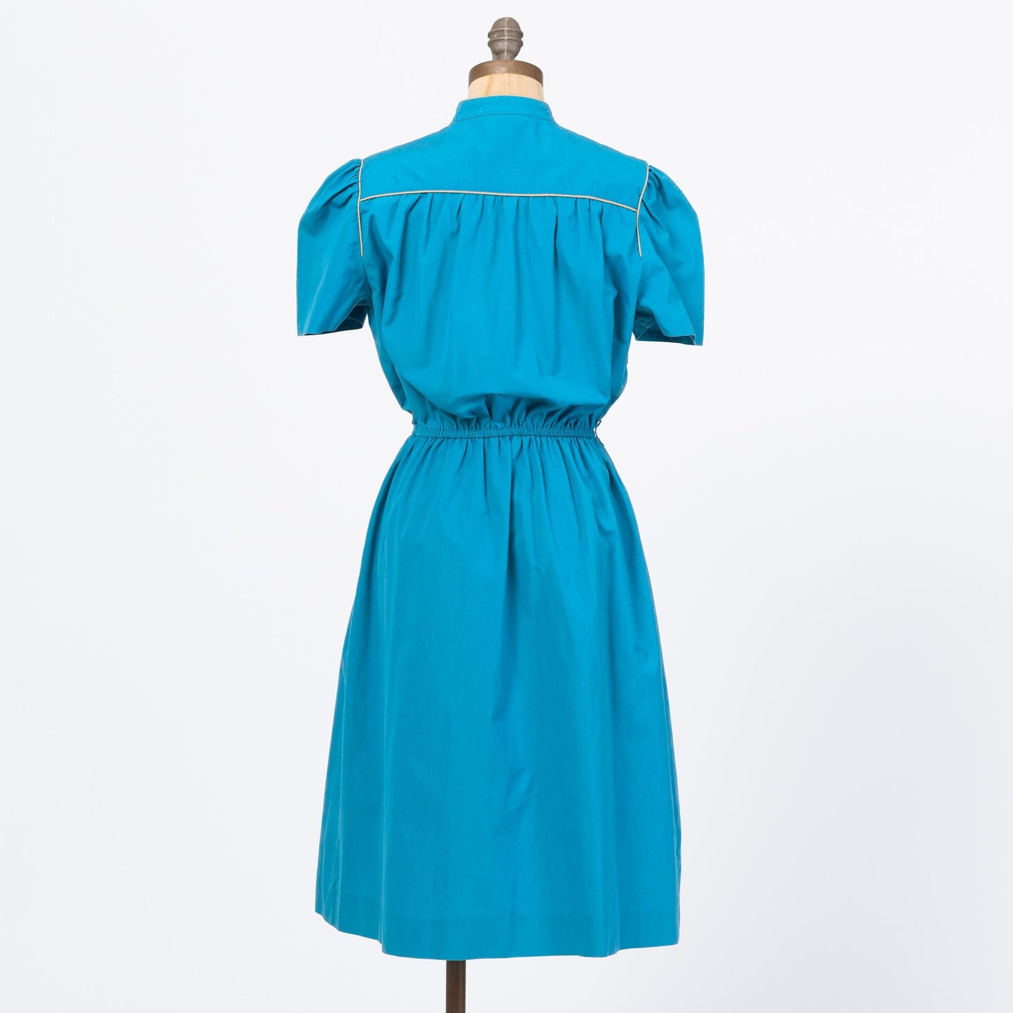 Vintage 70s Blue Midi Shirtdress - Medium | Retro Puff Sleeve Button Front A Line Pocket Dress