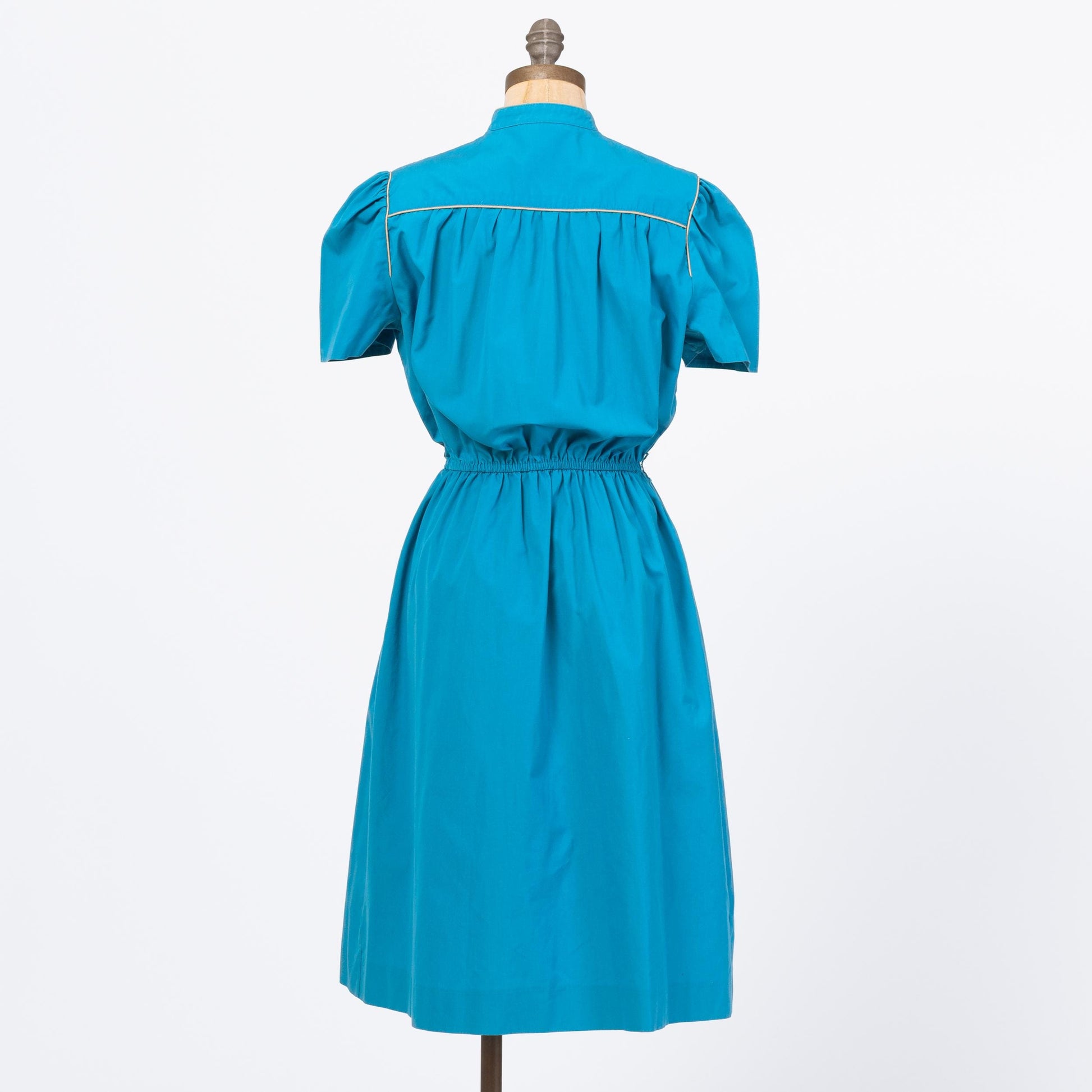 Vintage 70s Blue Midi Shirtdress - Medium | Retro Puff Sleeve Button Front A Line Pocket Dress