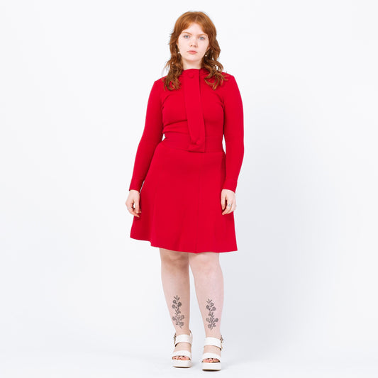 Vintage 60s Mod Red Wool Drop Waist Mini Dress - Small | Long Sleeve Knit Dress