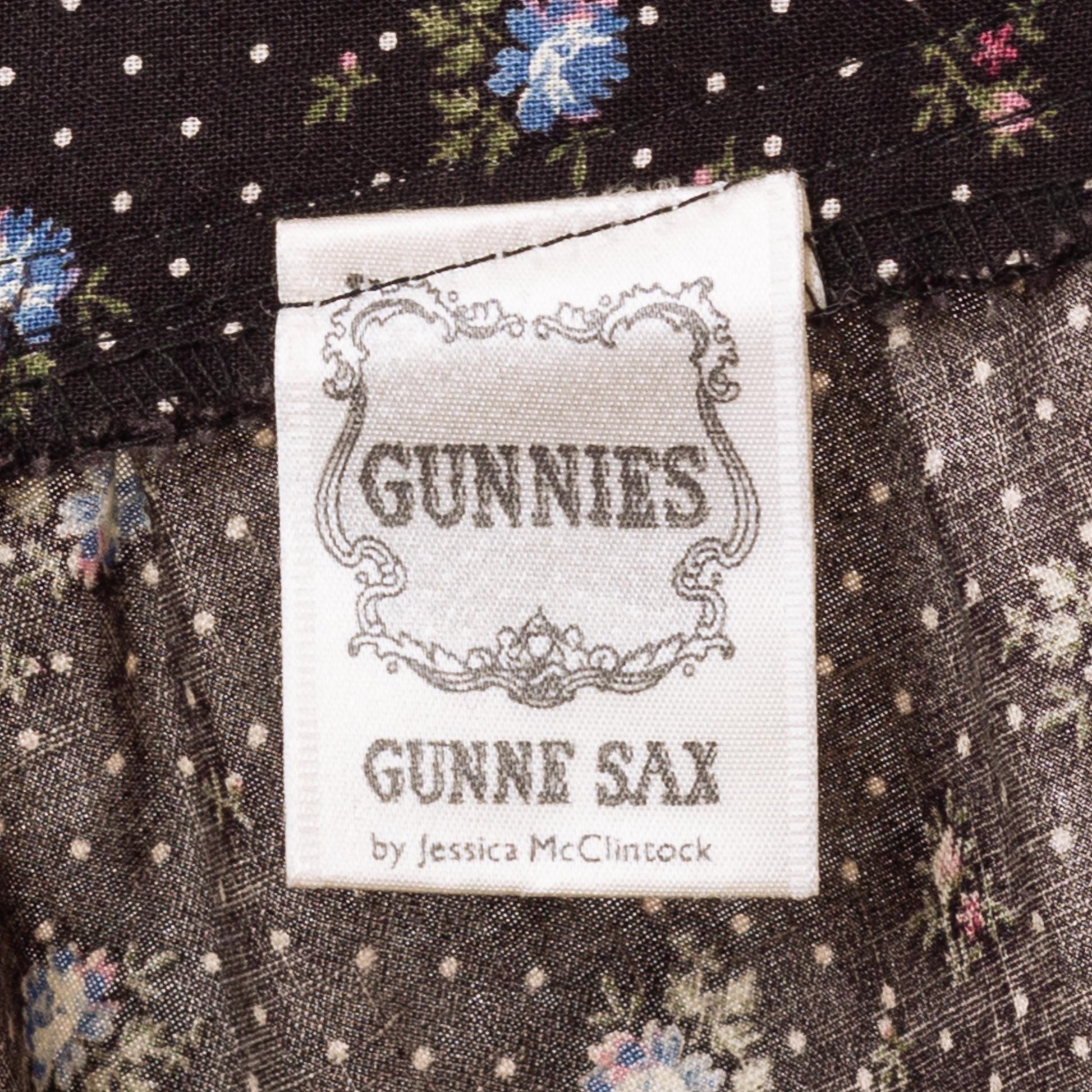 Vintage 70s Gunne Sax Black Calico Floral Prairie Skirt - Small, 26” Waist | Jessica's Gunnies Boho Lace Trim Cottagecore Midi Skirt