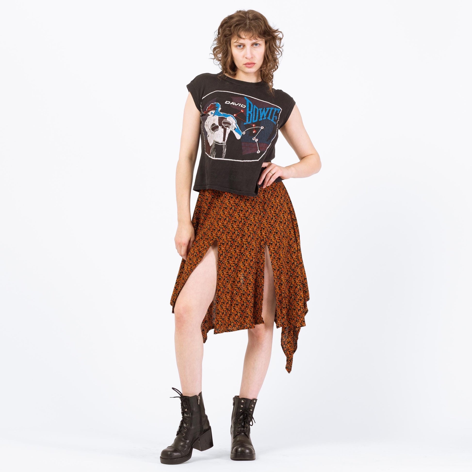 Vintage High Slit Orange Floral Handkerchief Skirt - Medium to Large | Whimsigoth Fairycore Scarf Hem Midi Skirt