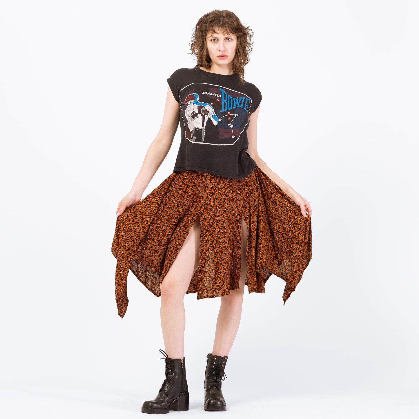 Vintage High Slit Orange Floral Handkerchief Skirt - Medium to Large | Whimsigoth Fairycore Scarf Hem Midi Skirt