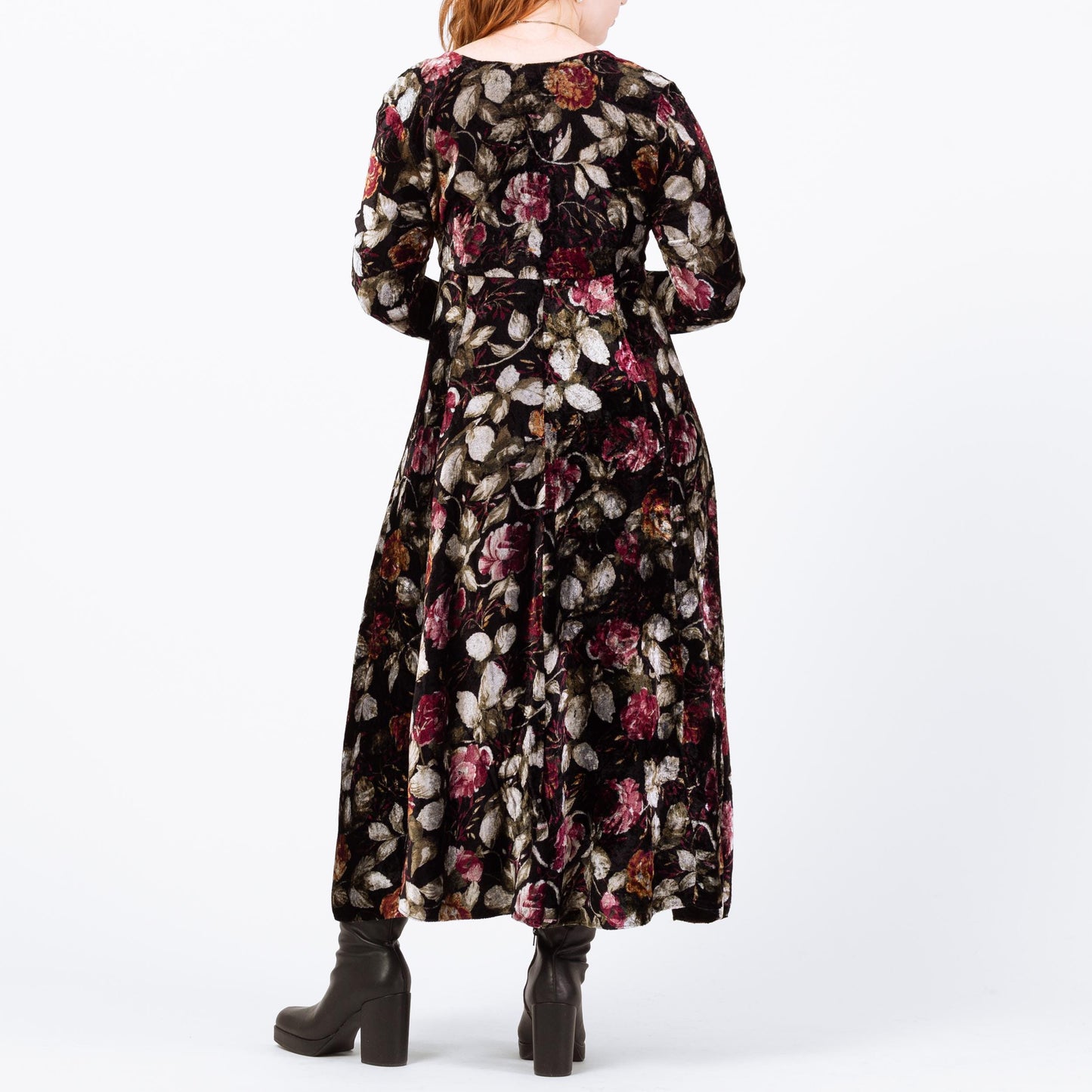 Vintage 90s Dark Floral Velvet Maxi Dress - Medium | Boho Long Sleeve Whimsigoth Dress