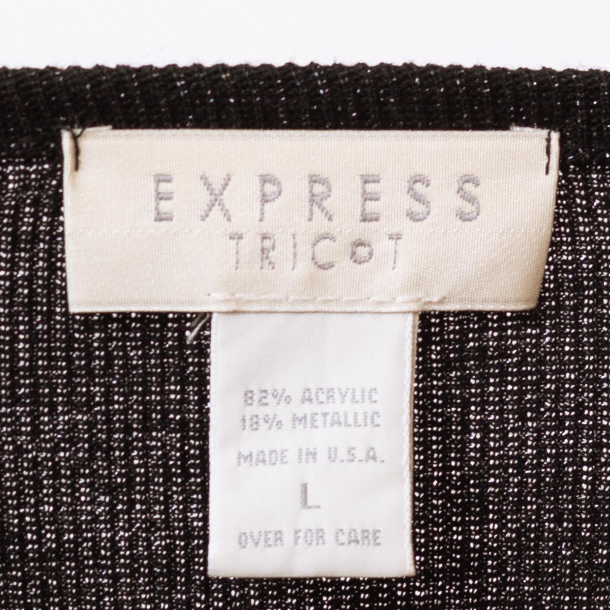 Vintage 90s Black Metallic Split Front Top - Large | Cropped Open Fit Cardigan