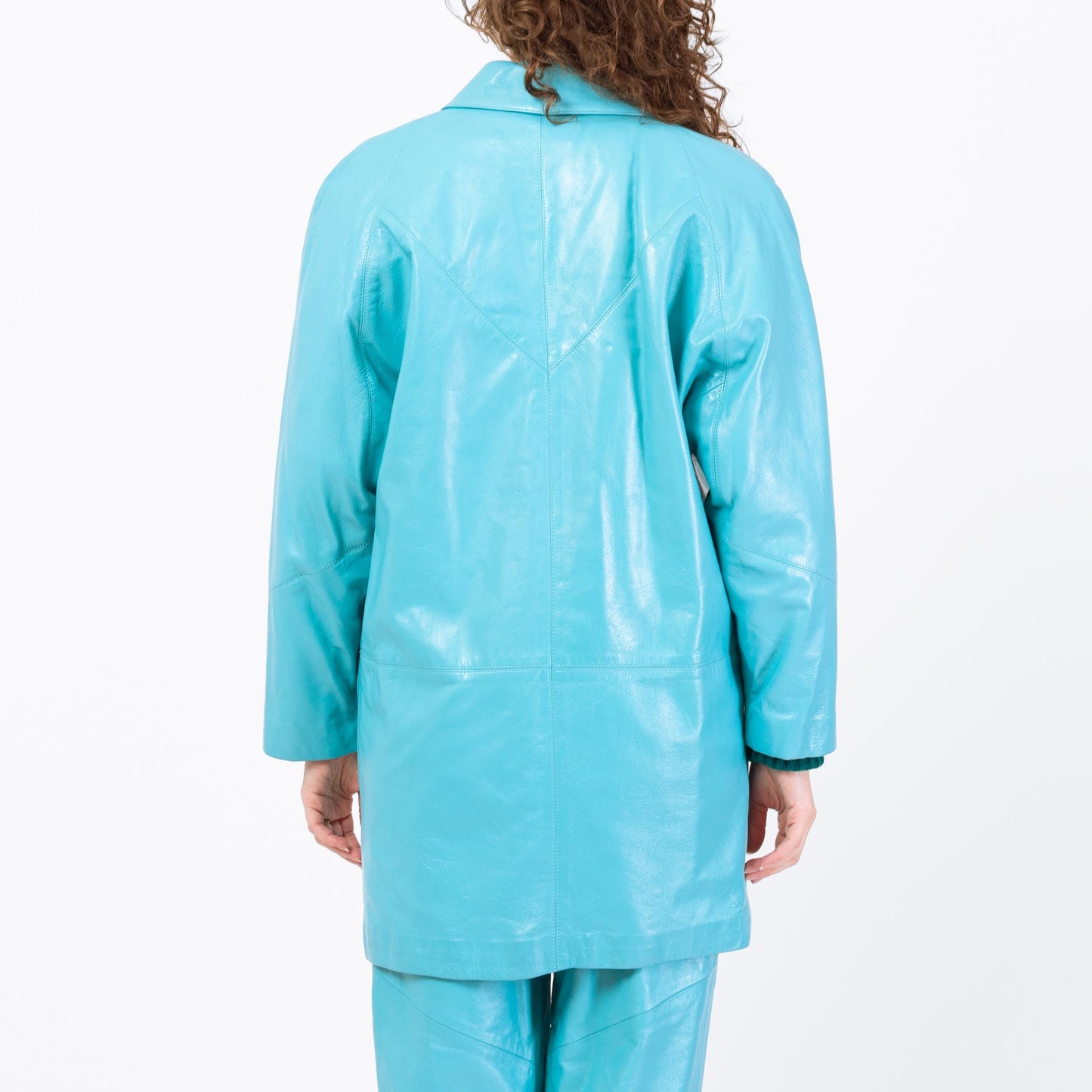 Vintage 80s Turquoise Blue Leather Suit Set - Small to Medium | Jacket & Pants Matching Two Piece Outfit