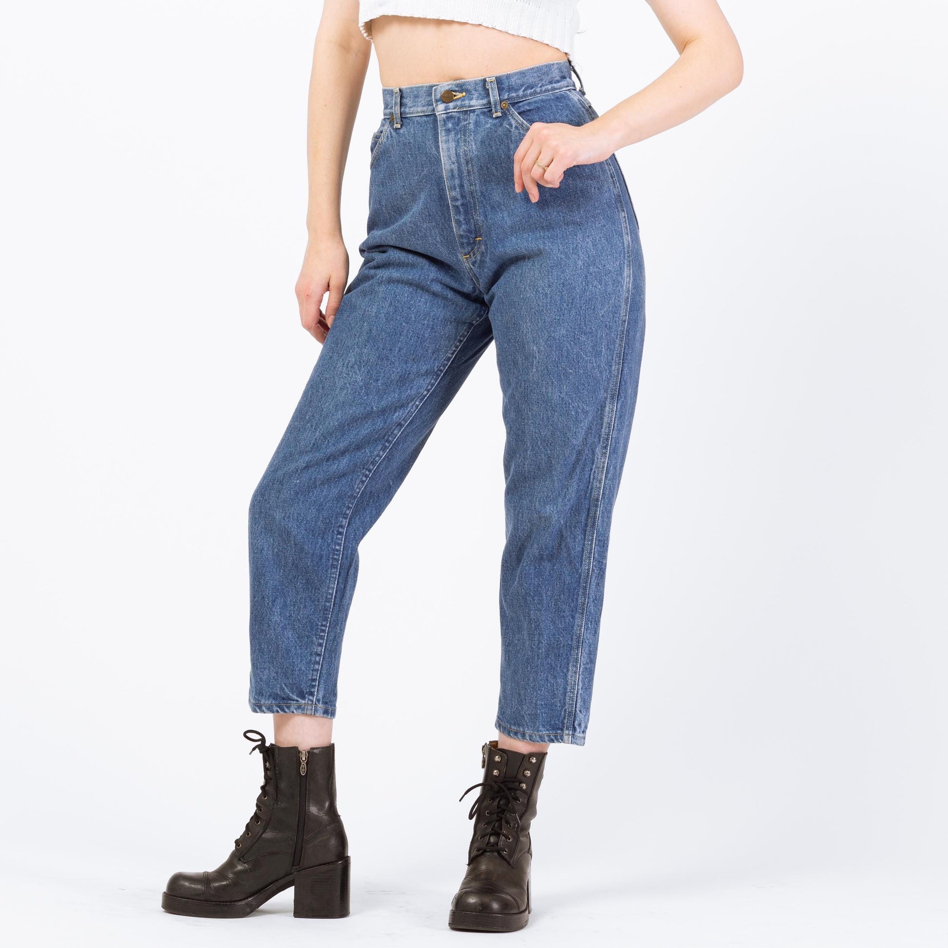 Vintage 80s Lee Riders High Waisted Jeans - Petite Small to Medium | Cropped Short Inseam Mom Jeans