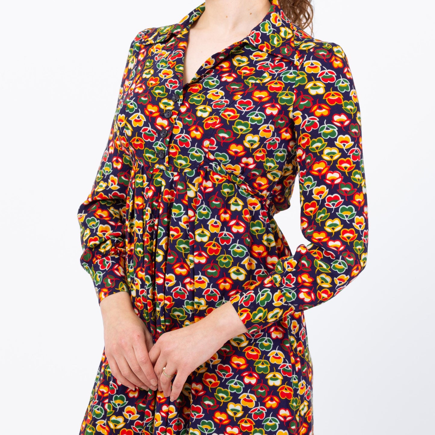 Vintage 70s Tulip Floral Mini Dress - Petite Small to Medium | Boho Long Sleeve Babydoll Dress