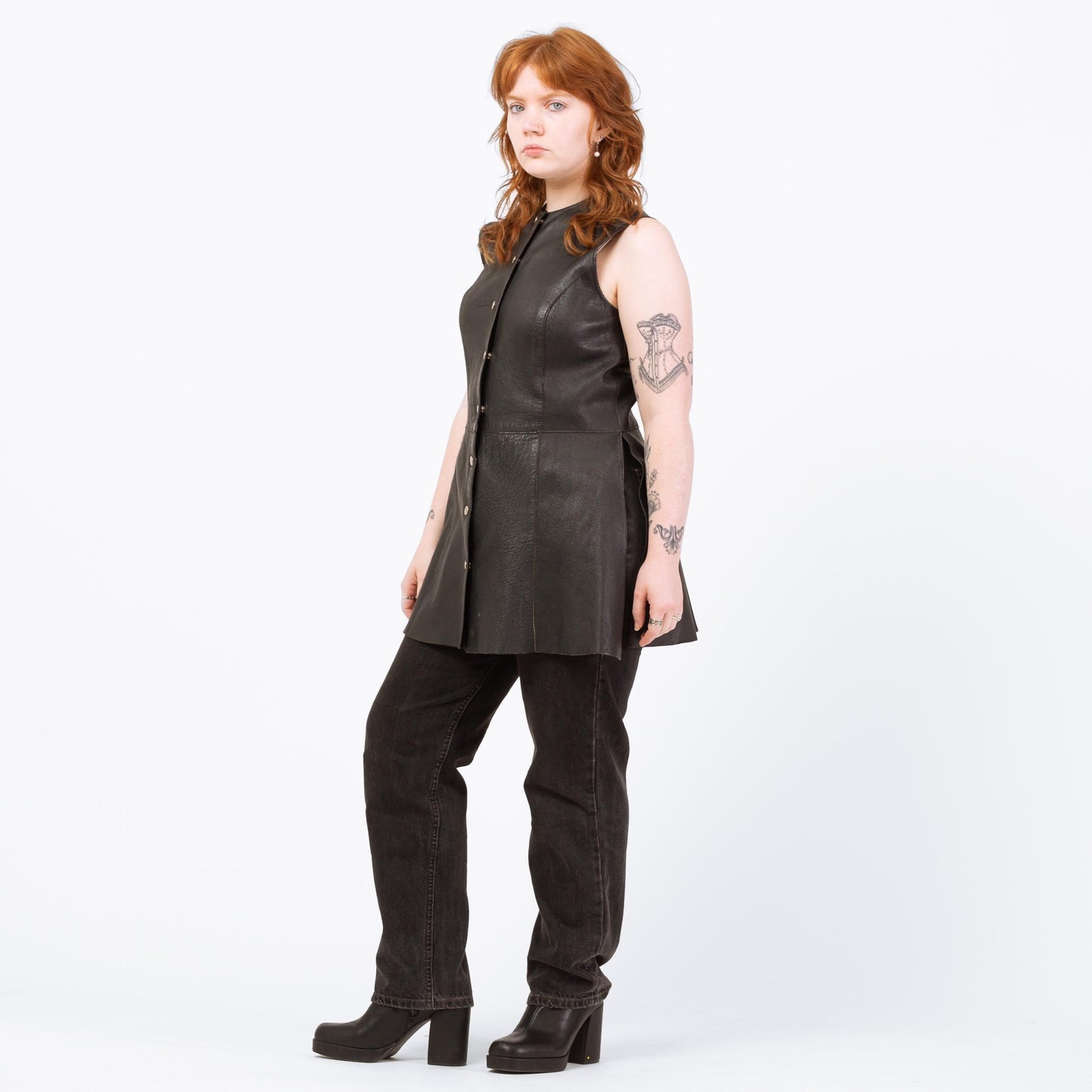 Vintage 90s Black Leather Tunic Top - Medium | Sleeveless Longline Side Slit Biker Vest