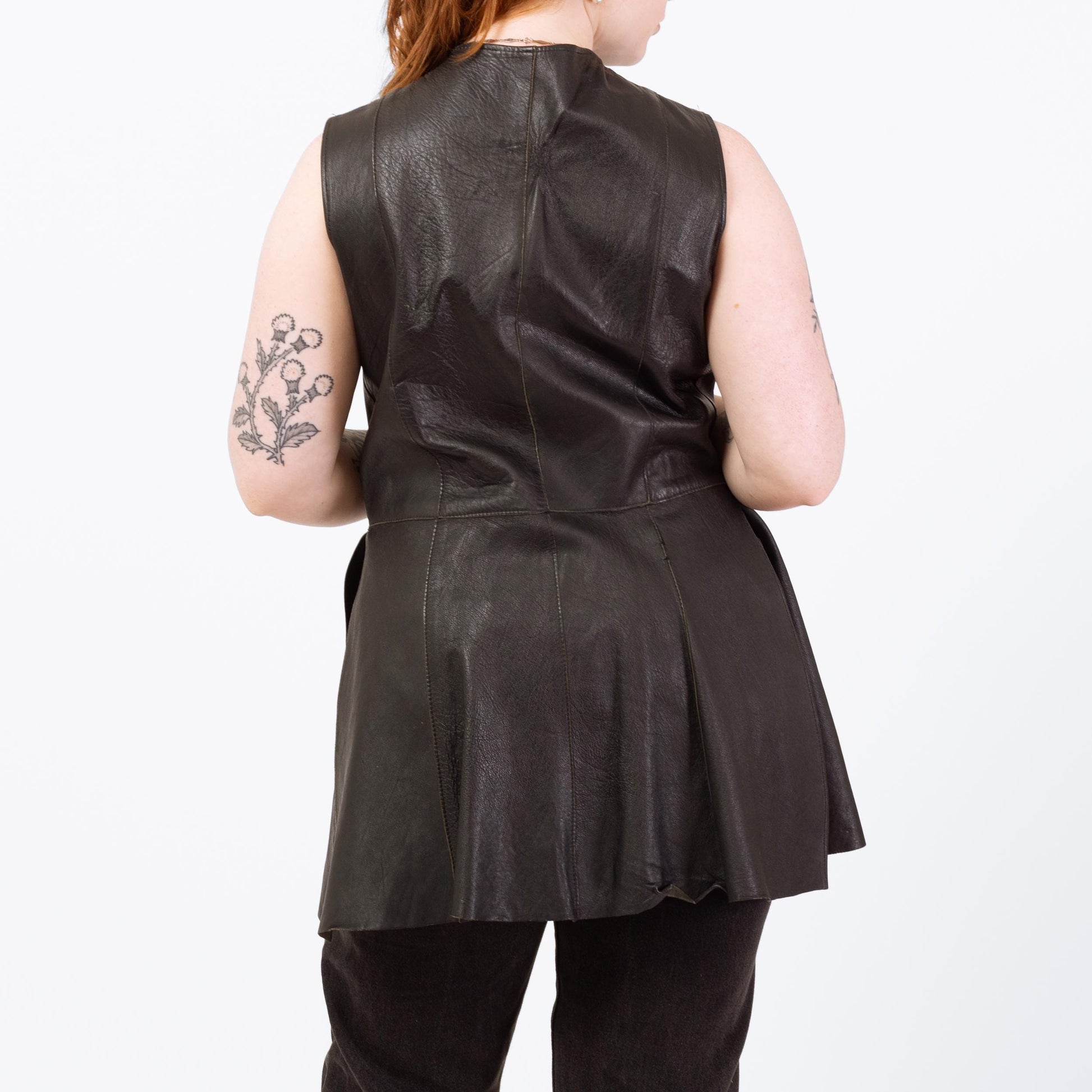 Vintage 90s Black Leather Tunic Top - Medium | Sleeveless Longline Side Slit Biker Vest