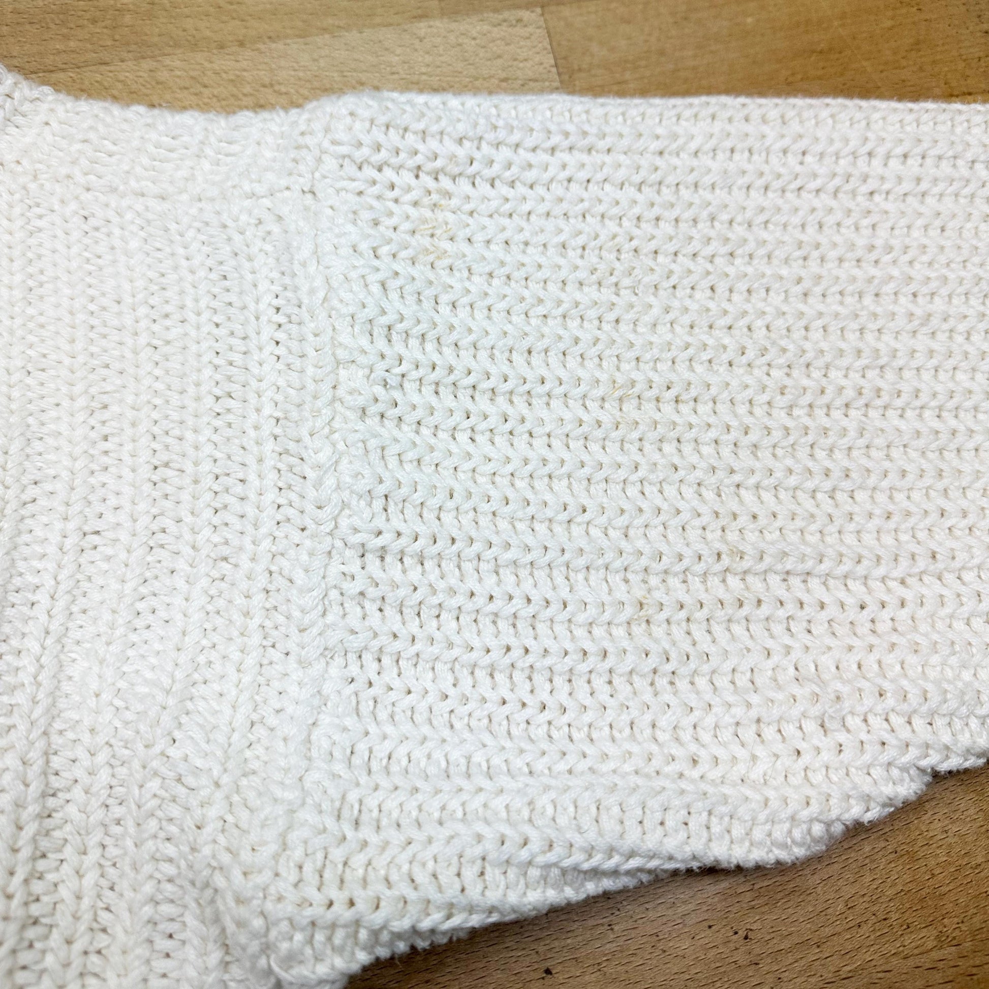 Vintage 90s White Cropped Cardigan - Medium | Cream Cotton Knit Button Up Sweater