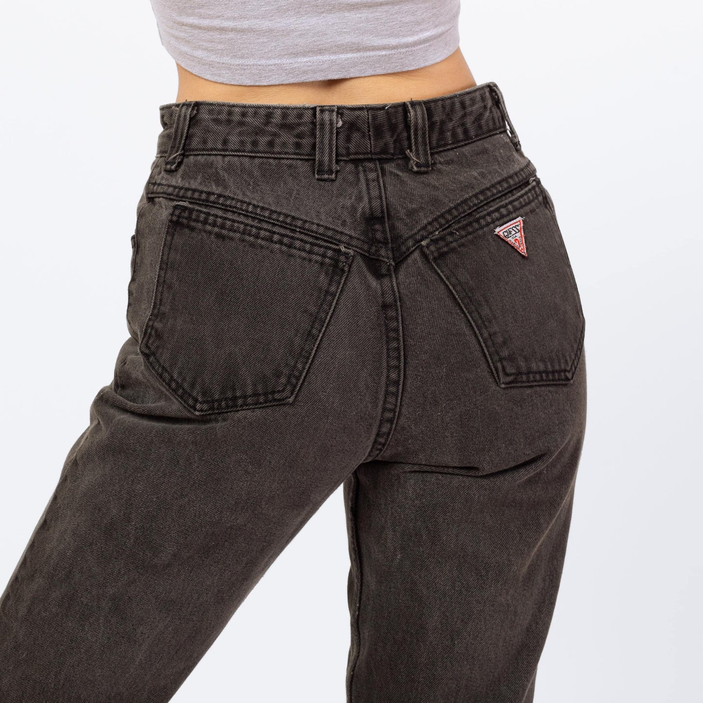 Vintage 90s Guess High Waisted Faded Black Ankle Zip Jeans - Petite Small, 26" | Denim Mom Jeans