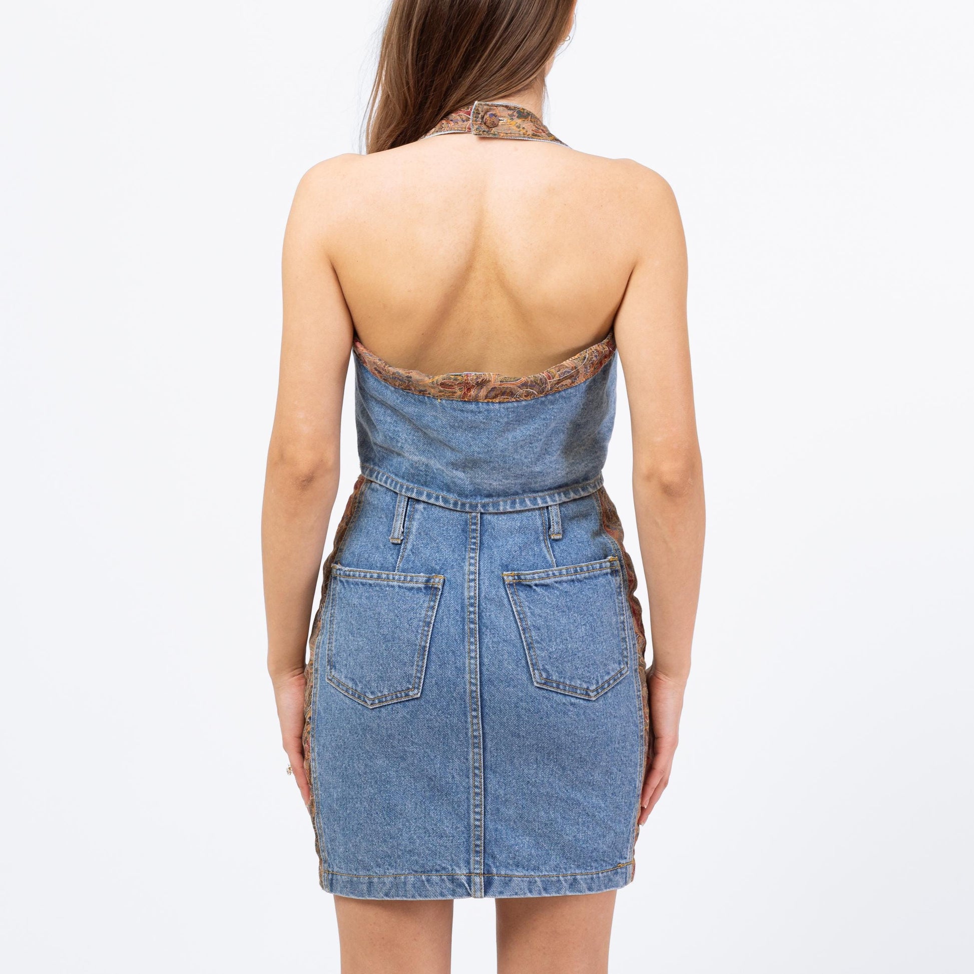 Vintage 80s Denim Tapestry Skirt Set - XS to Medium | Matching Three Piece Outfit Mini Dress
