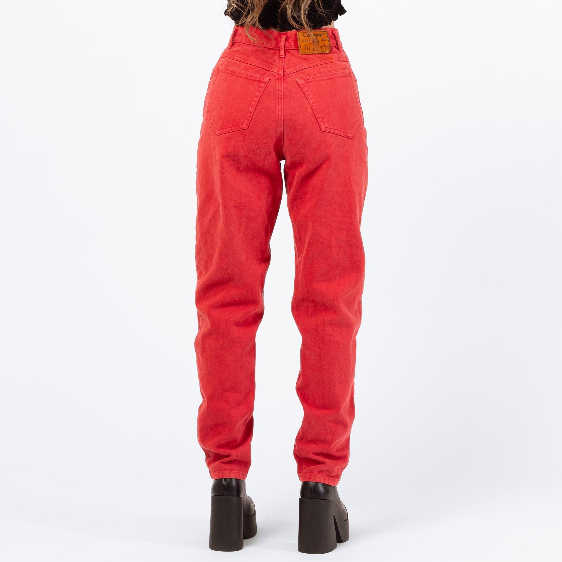 Vintage 90s Soft Red Denim High Waisted Jeans - Extra Small, 24" | Tapered Leg Mom Jeans